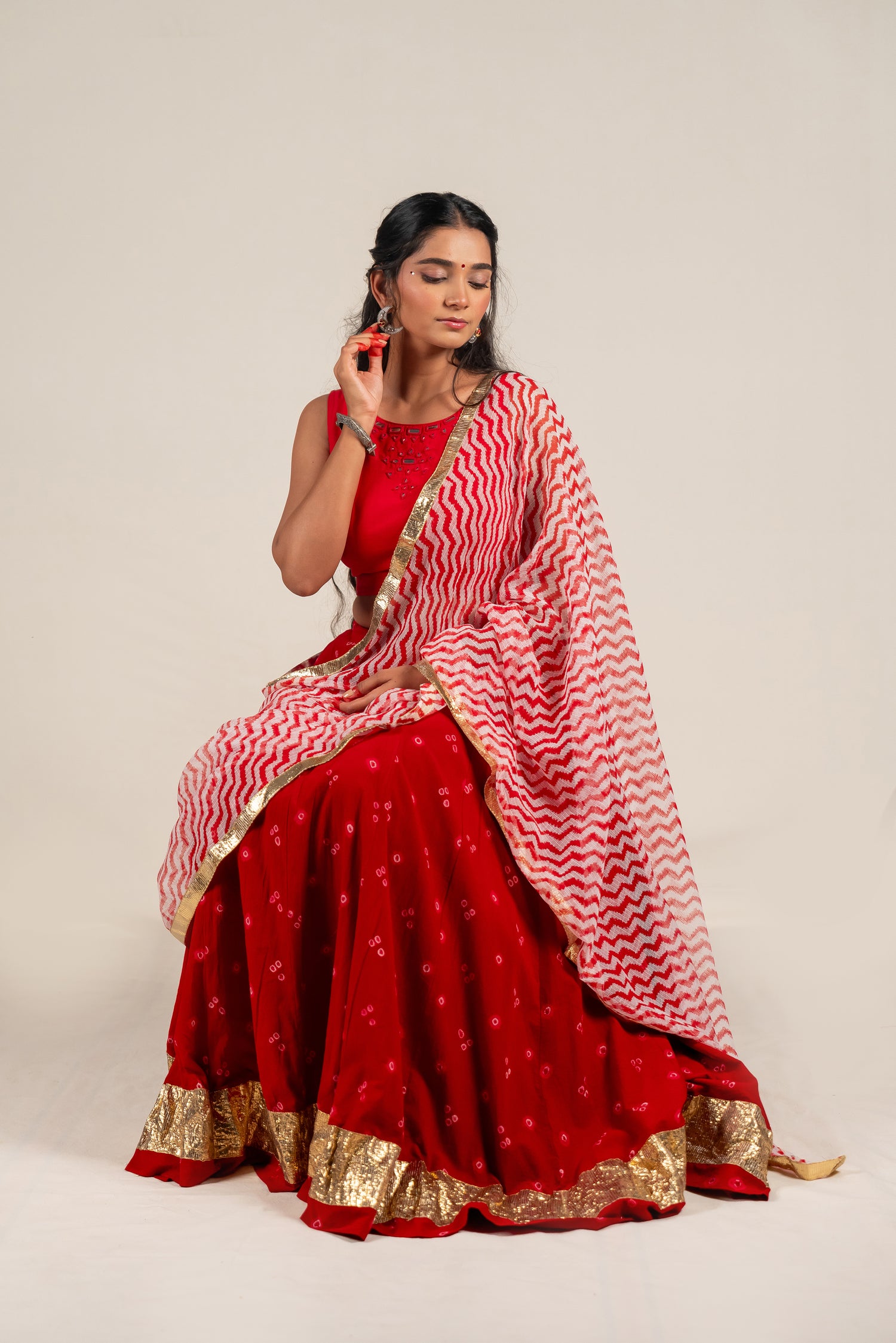 Cotton Kota Dupatta in Red with Block Print – NavRas