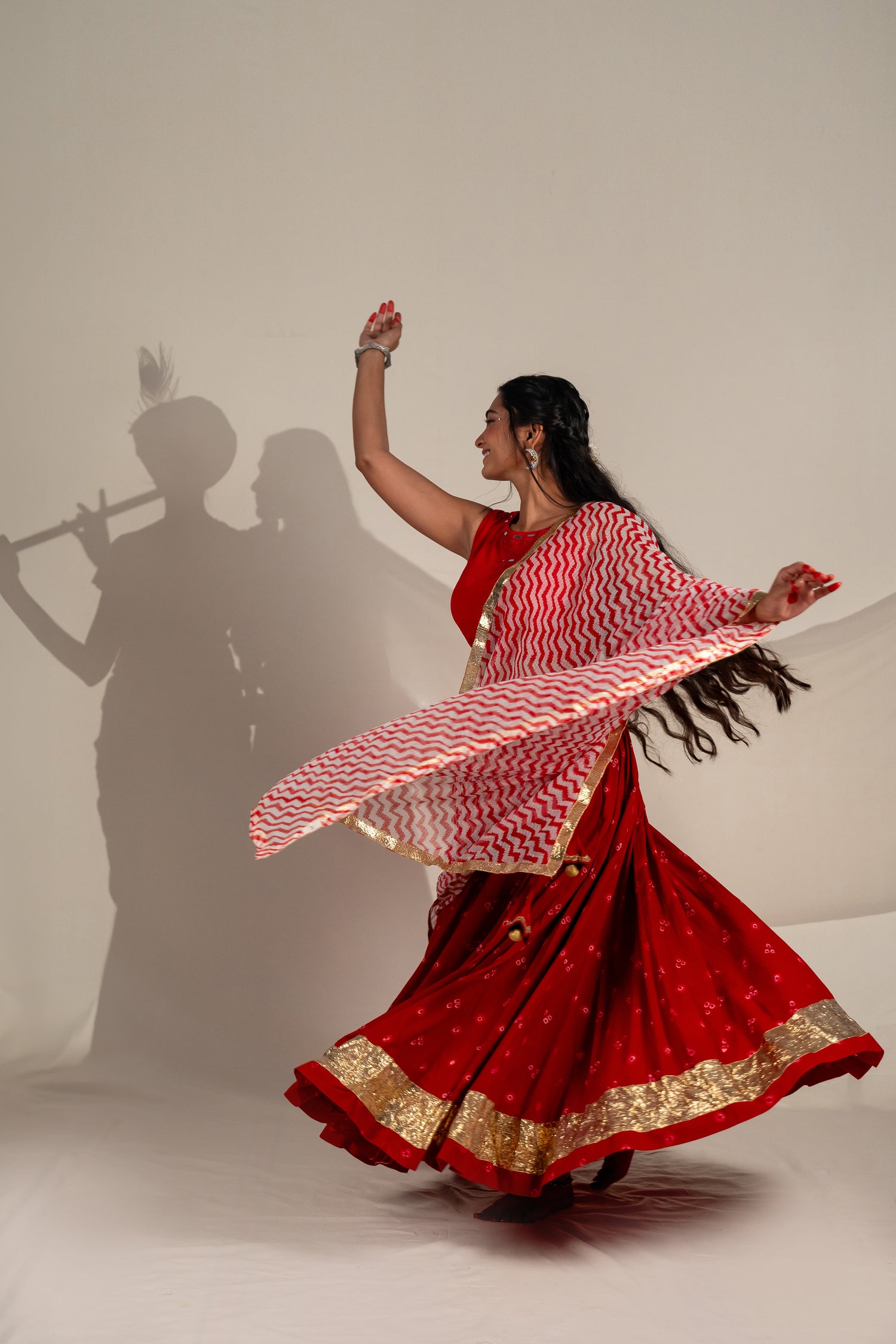 Red Bandhej Cotton Skirt with Golden Border – NavRas