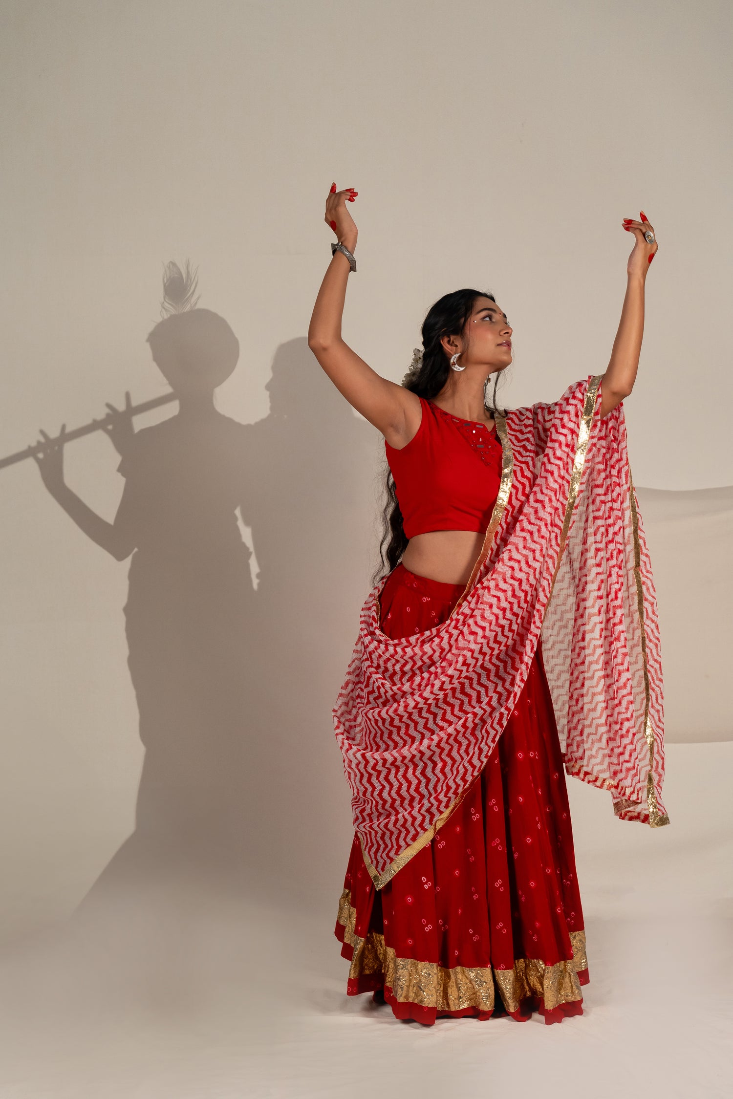 Embroidered Mangalagiri Cotton Blouse in Red with Delicate Mirror Work – NavRas