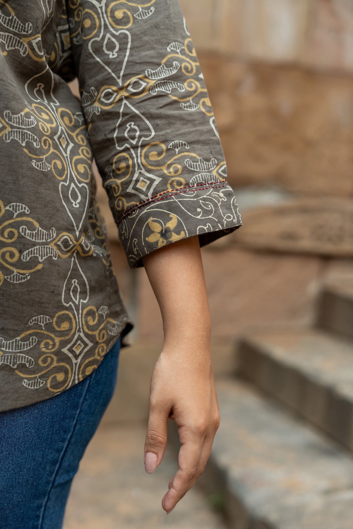 Ekatra Brown Hand Block Print Mull Cotton Kurta Top | Ray Ethnic