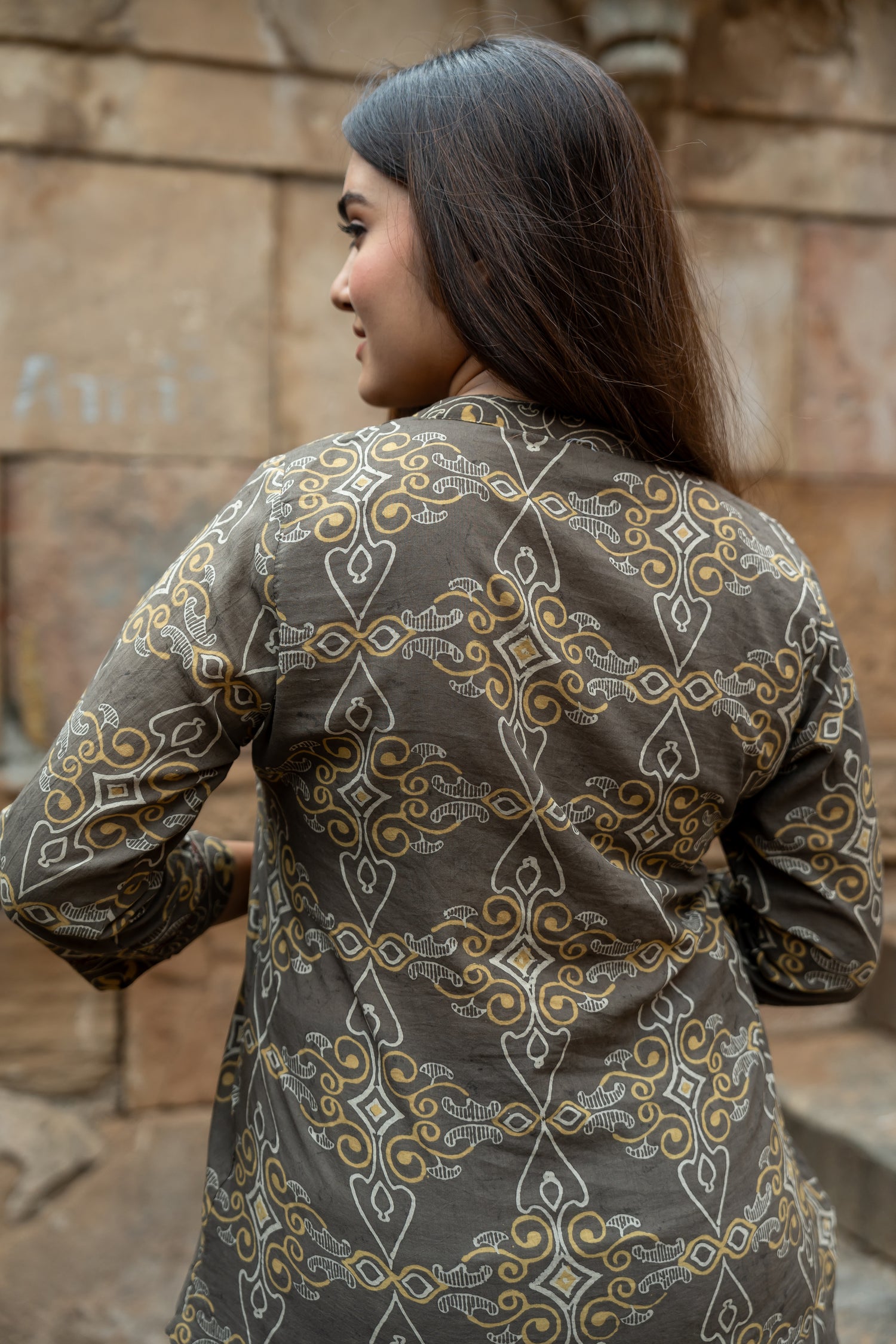 Ekatra Brown Hand Block Print Mull Cotton Kurta Top | Ray Ethnic
