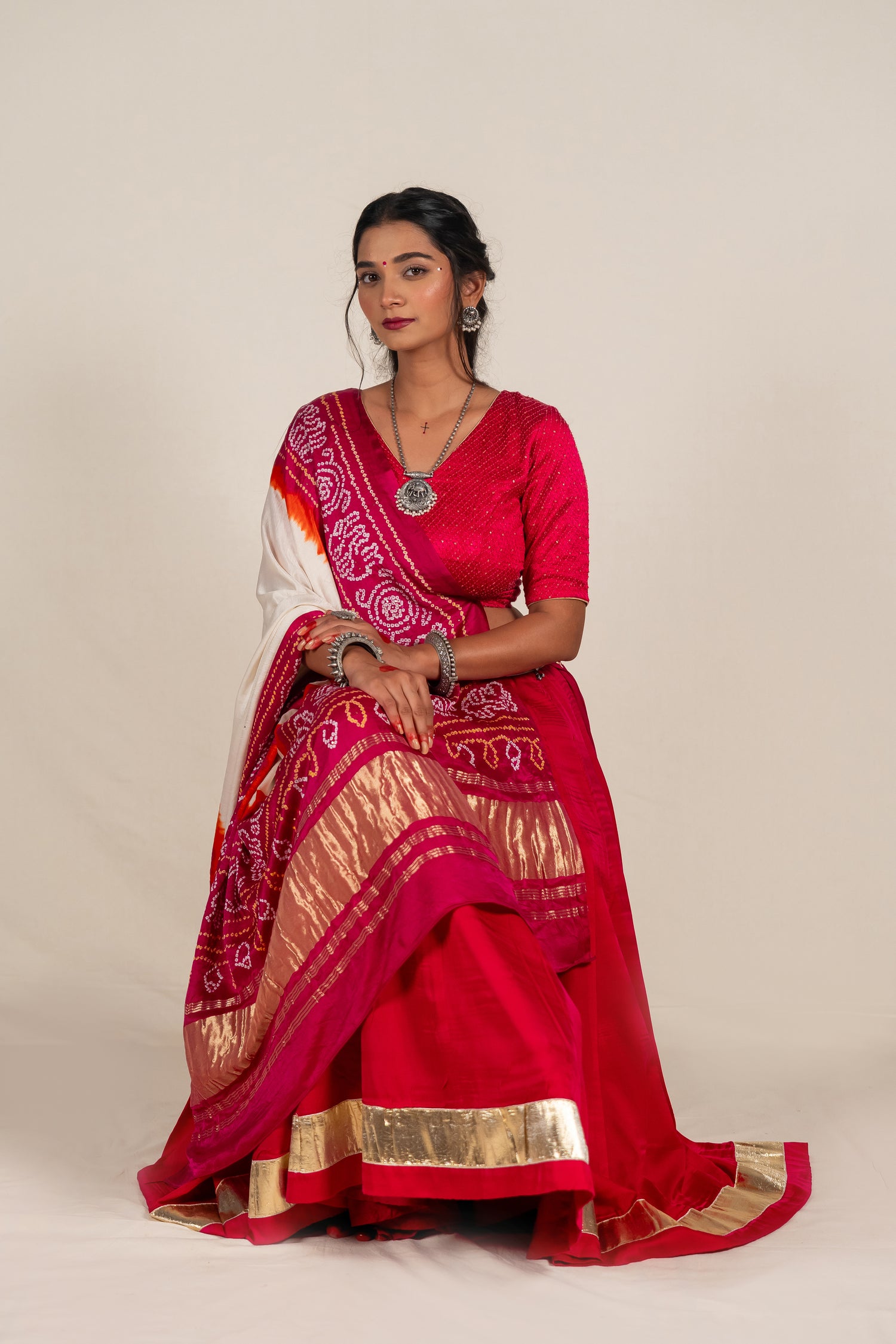 Bandhej Tie-Dye Gaji Silk Dupatta with Badla work – NavRas