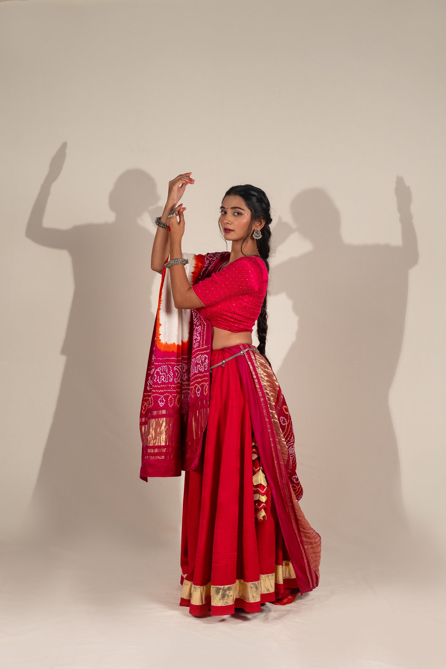 Modal Silk Skirt in Rani Color with Golden Lumpi Border – NavRas