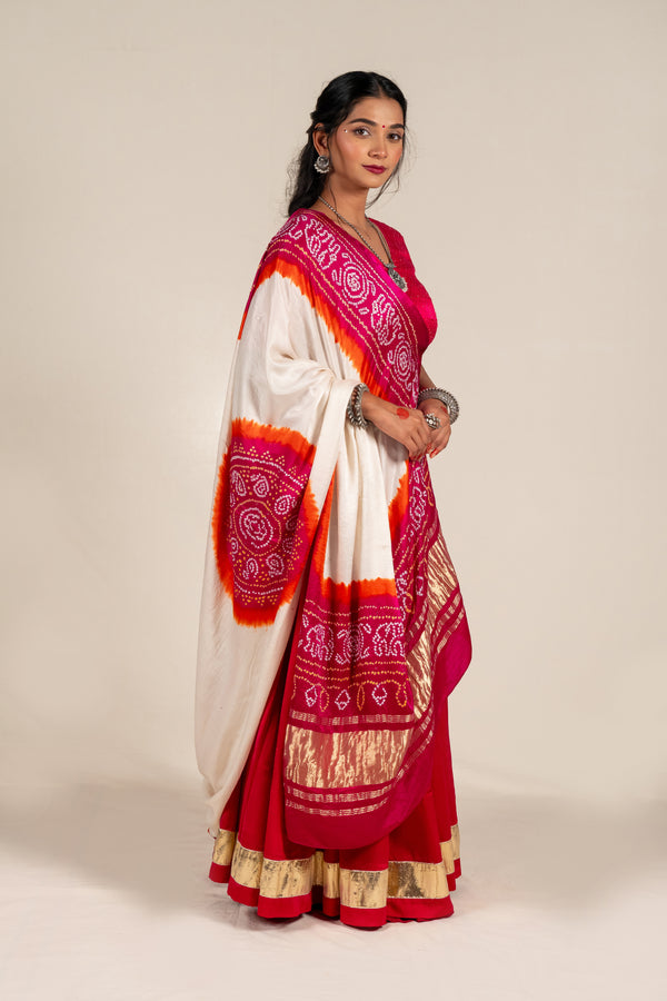 Bandhej Tie-Dye Gaji Silk Dupatta with Badla work – NavRas