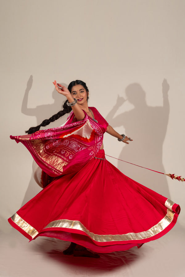 Modal Silk Skirt in Rani Color with Golden Lumpi Border – NavRas