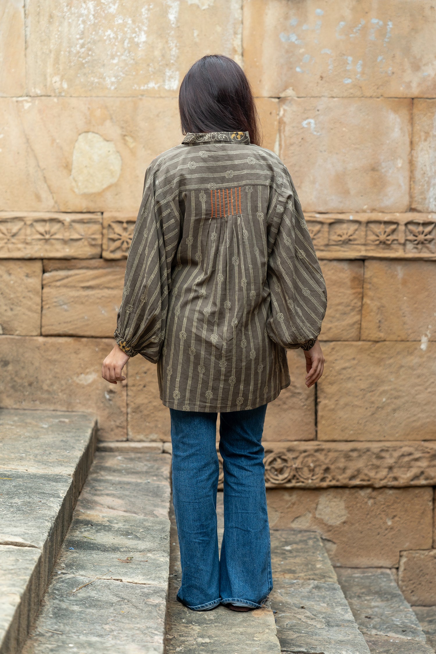 Ekatra Brown Block Print Mull Cotton Top | Ray Ethnic