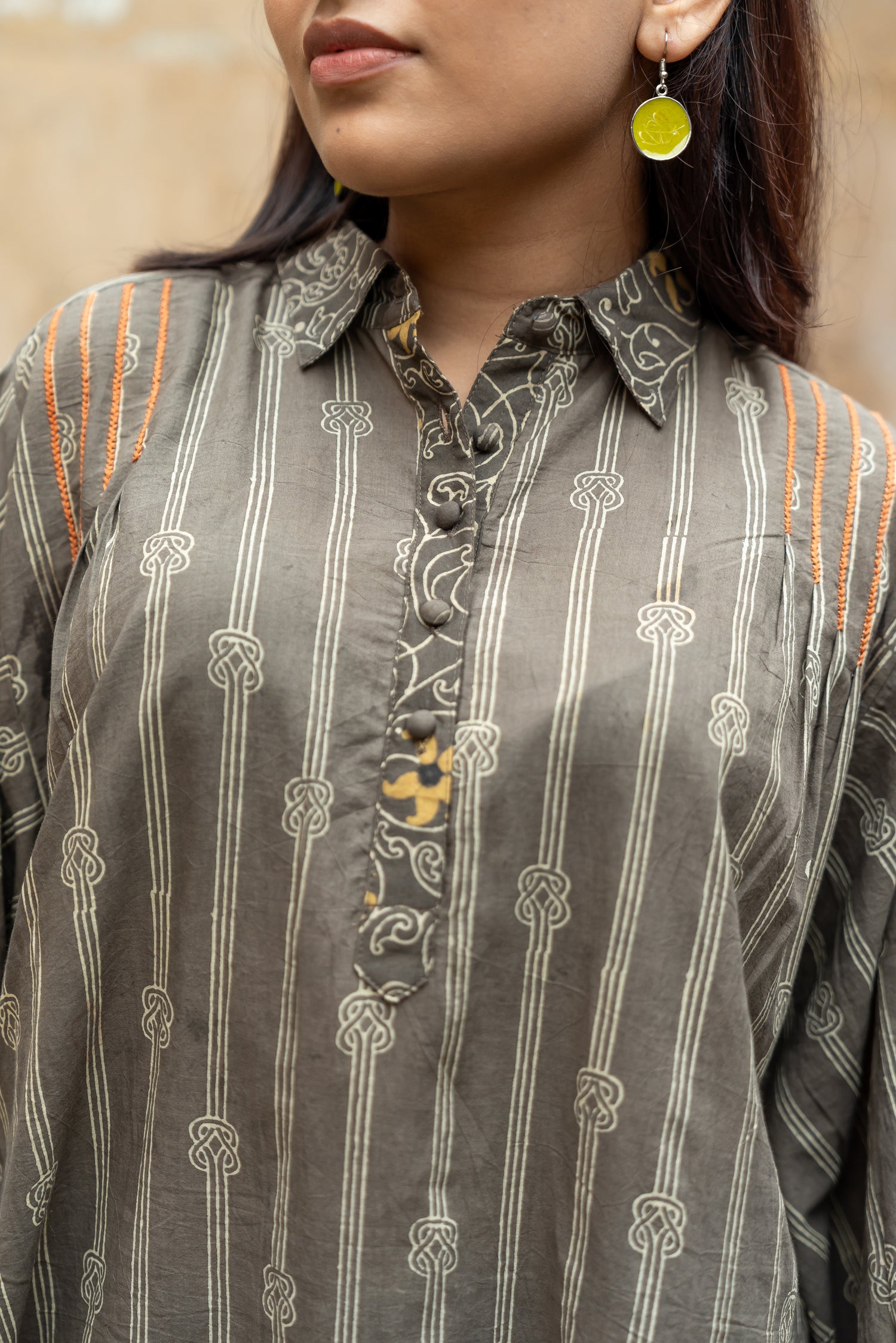 Ekatra Brown Block Print Mull Cotton Top | Ray Ethnic