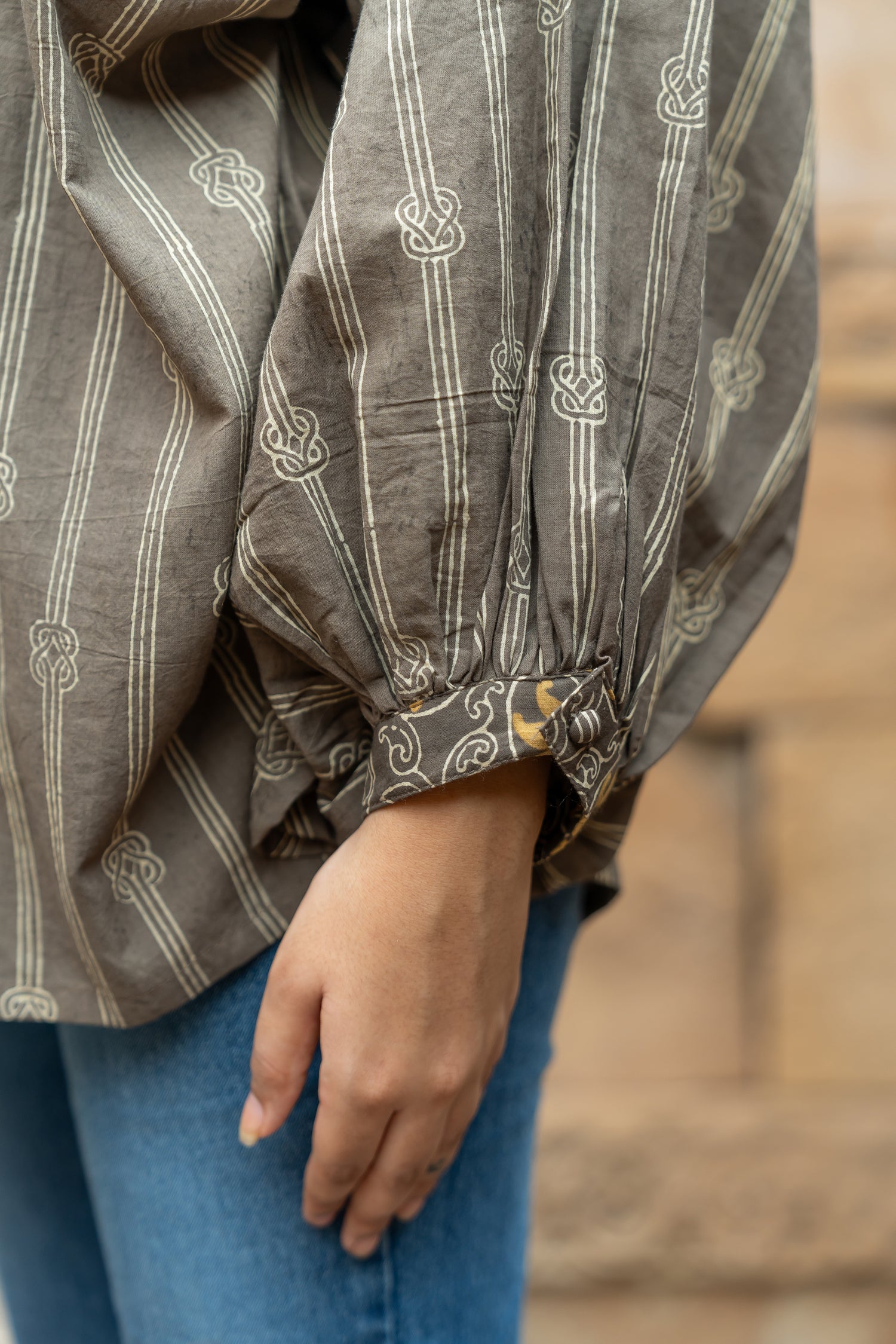 Ekatra Brown Block Print Mull Cotton Top | Ray Ethnic