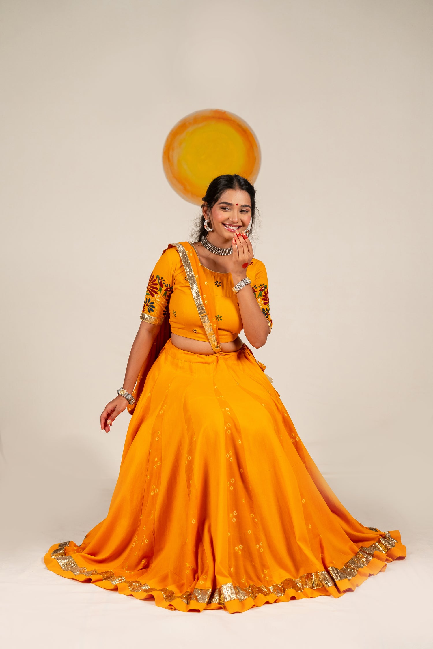 Handcrafted Cotton & Bandhej Skirt in Rich Saffron Color – NavRas