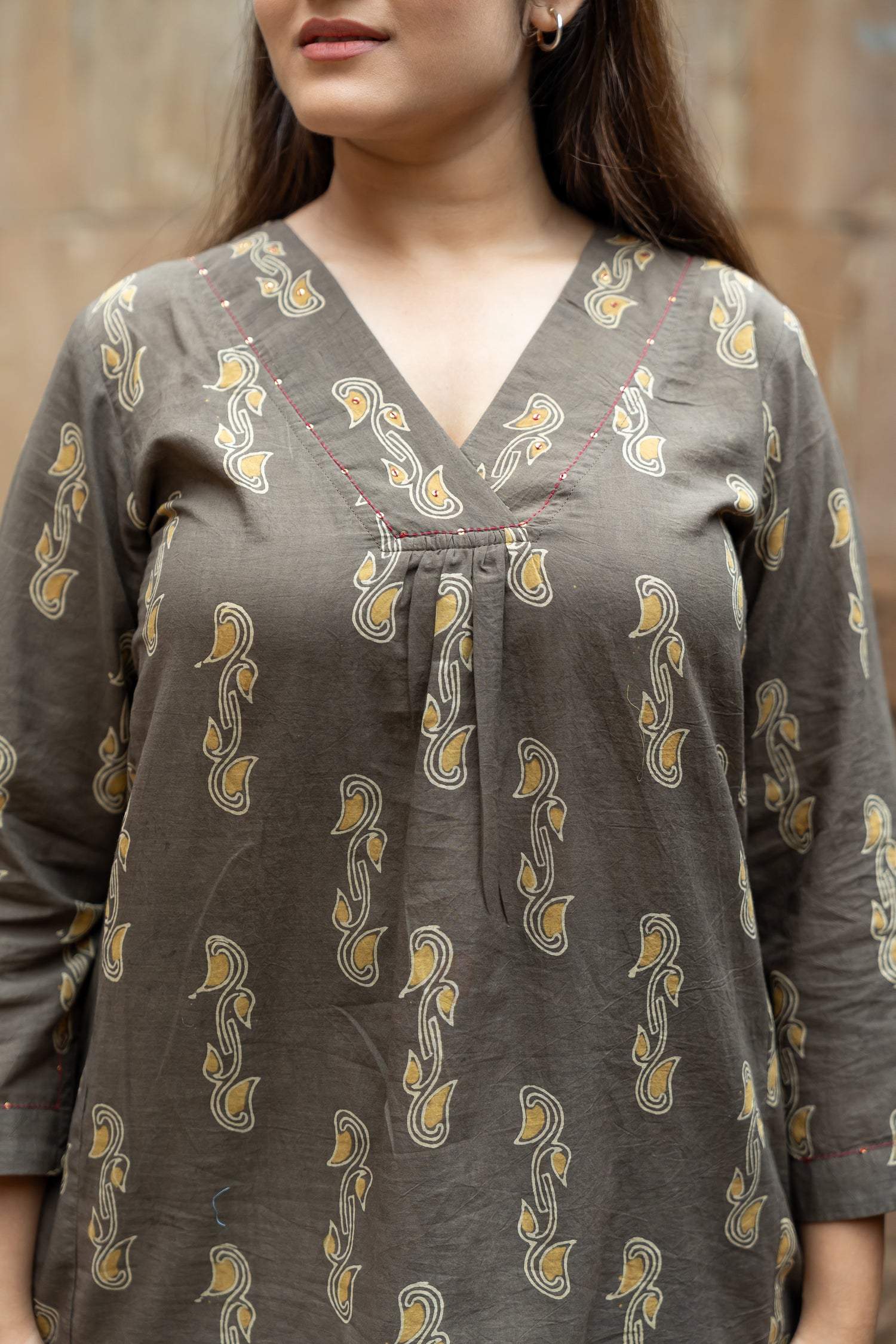 Ekatra Block Print Brown Mull Cotton Top | Ray Ethnic