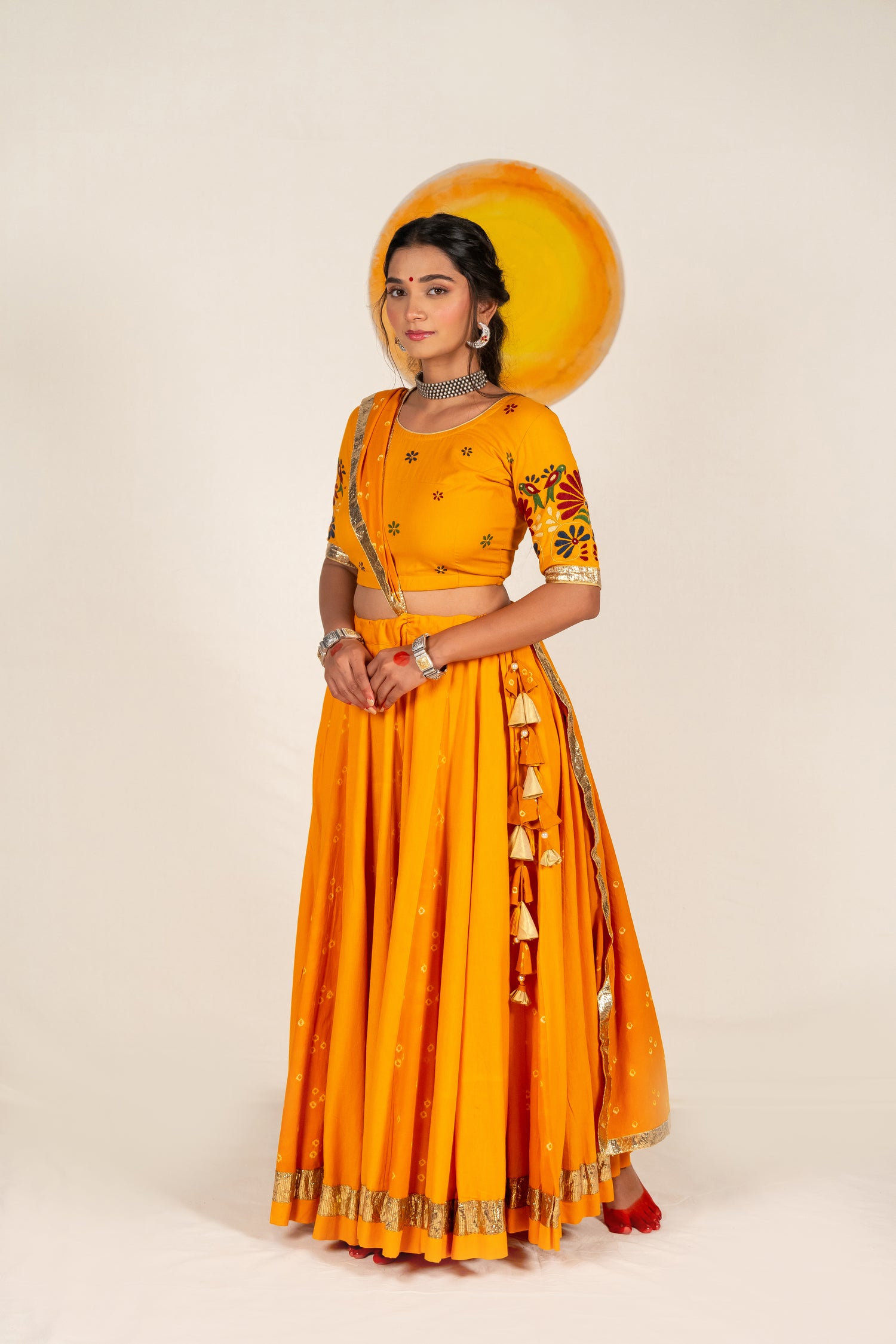Mustard Yellow Bandhej Cotton Dupatta with Fine Lumpi Border – NavRas