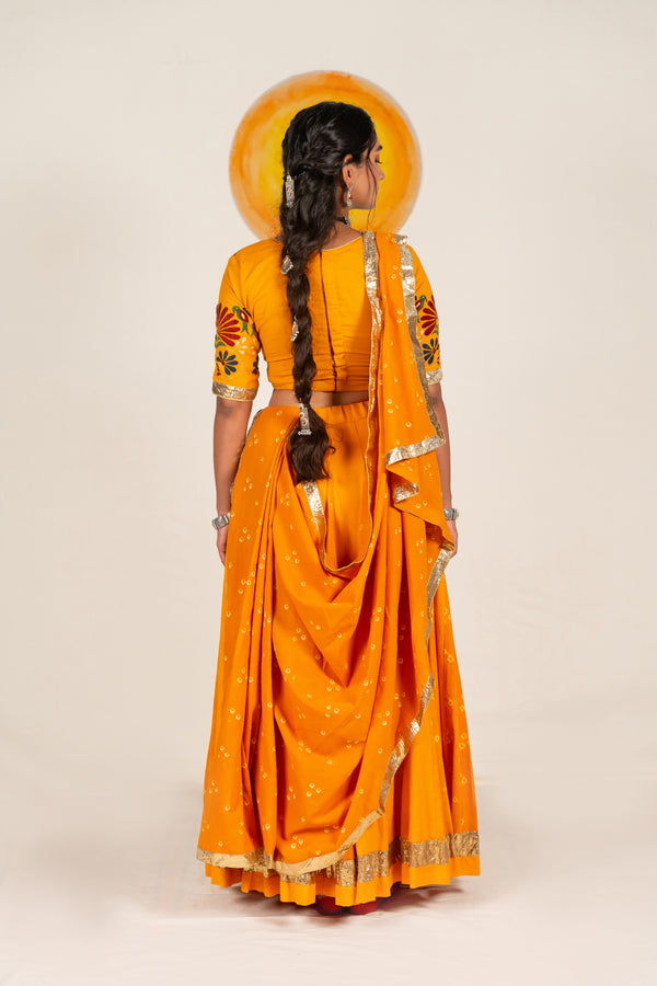 Mustard Yellow Bandhej Cotton Dupatta with Fine Lumpi Border – NavRas