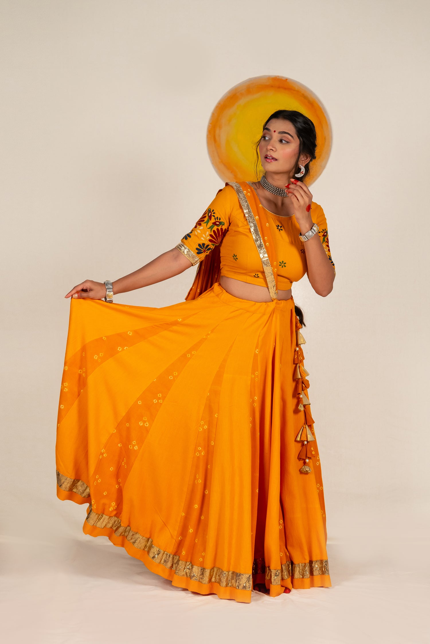 Cotton Blouse in Mustard Yellow with Floral Embroidery – NavRas