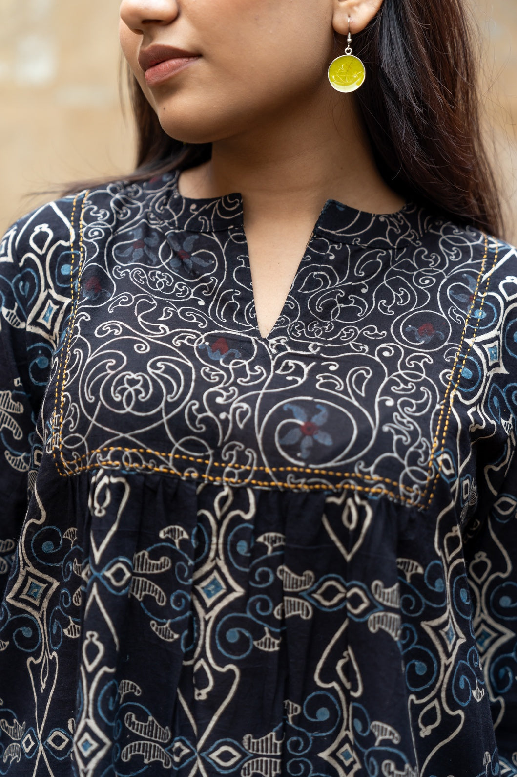 Ekatra Brown Block Print Mull Cotton Top | Ray Ethnic
