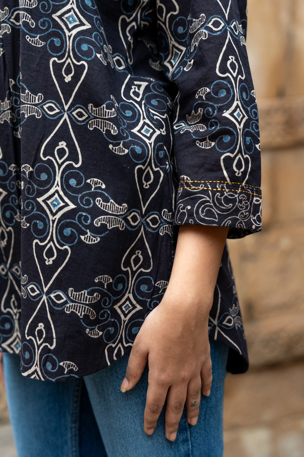 Ekatra Brown Block Print Mull Cotton Top | Ray Ethnic