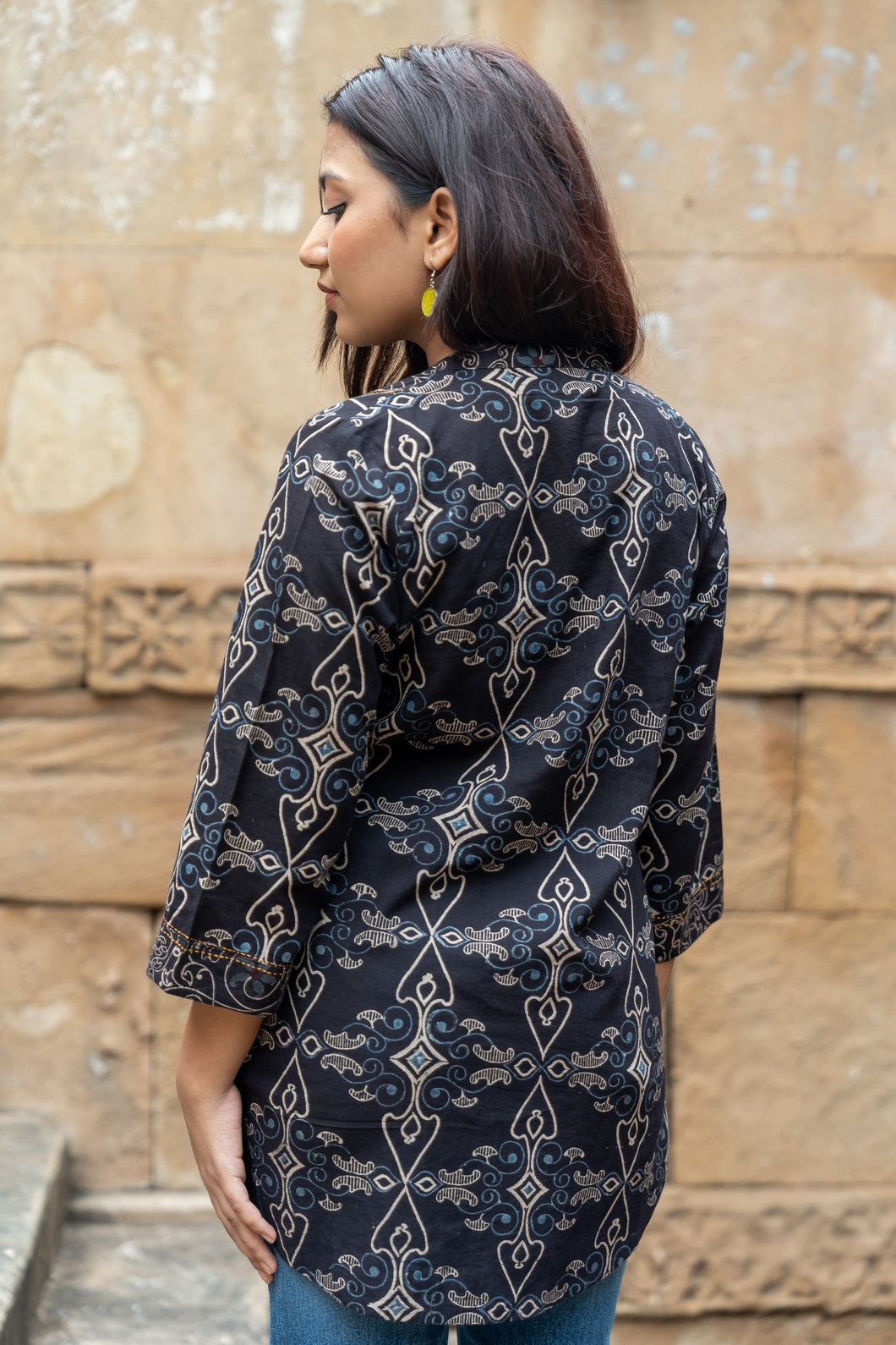 Ekatra Brown Block Print Mull Cotton Top | Ray Ethnic