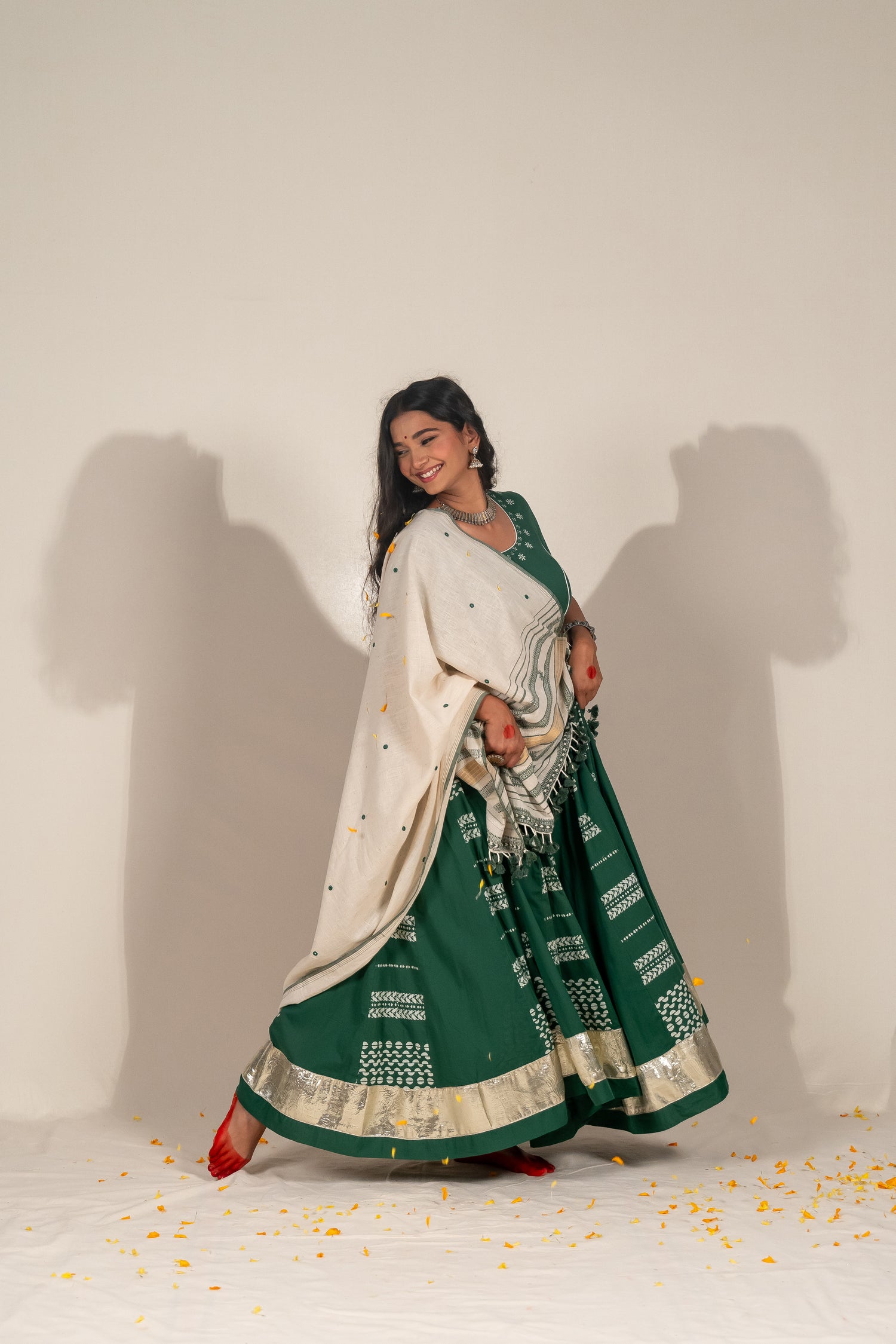 Green Cotton Mulmul Skirt with Block Print – NavRas