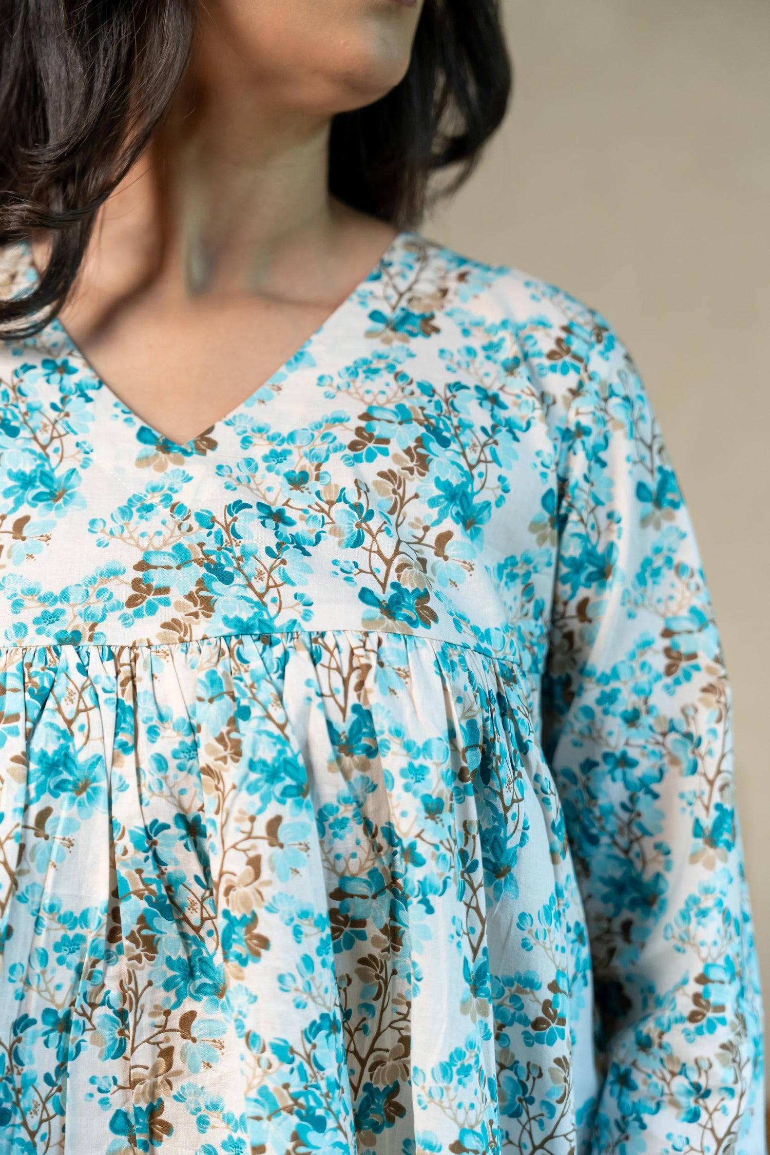 Aabha Sky Blue Printed Cotton Top | Ray-ethnic