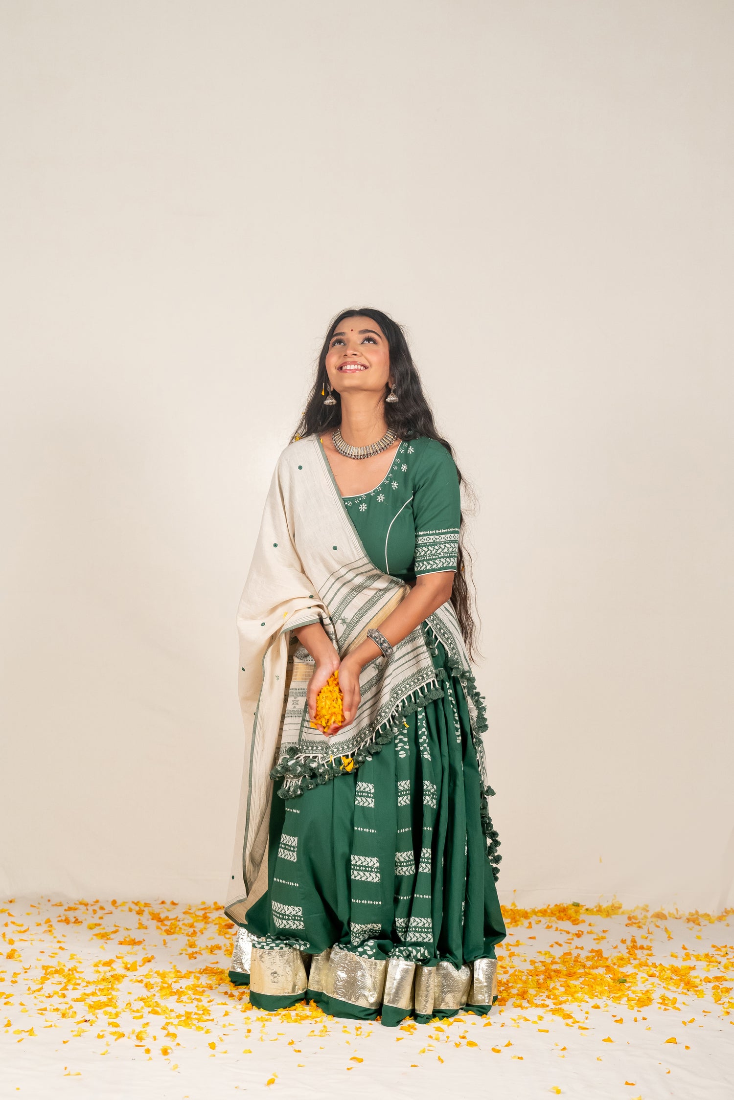Green Cotton Mulmul Blouse with Block Print – NavRas