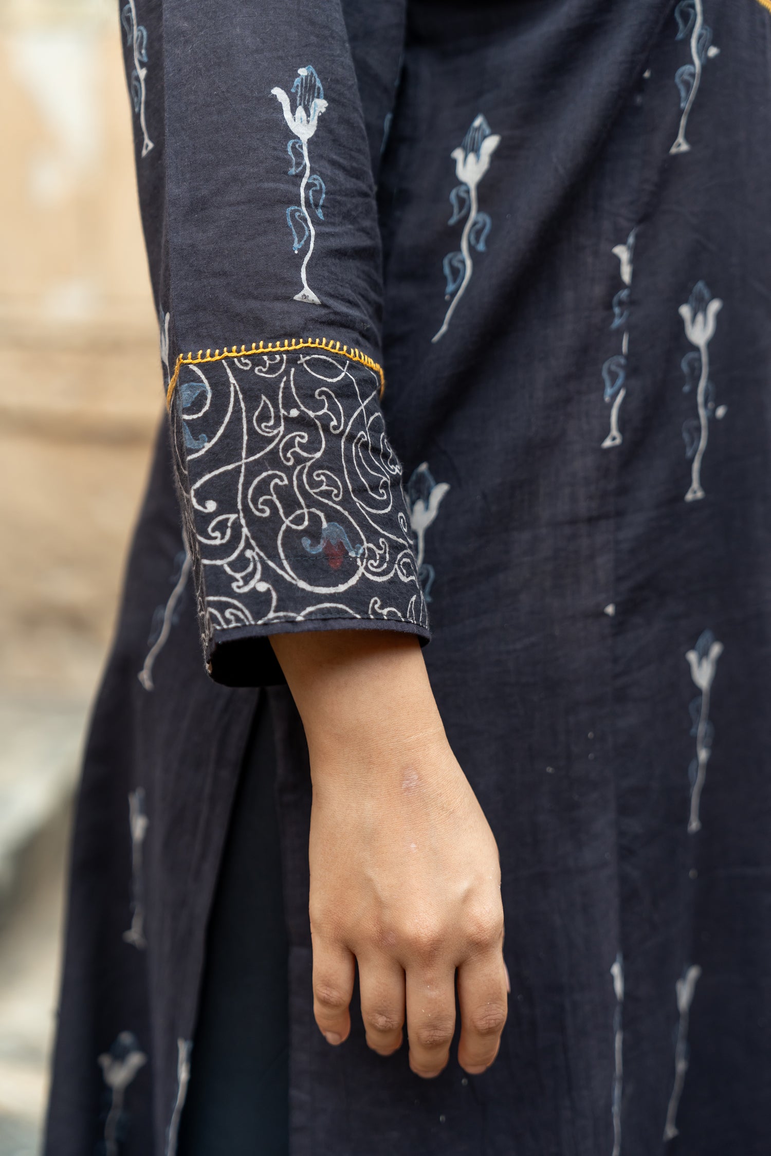 Ekatra Black Block Print Mull Cotton Kurta | Ray Ethnic