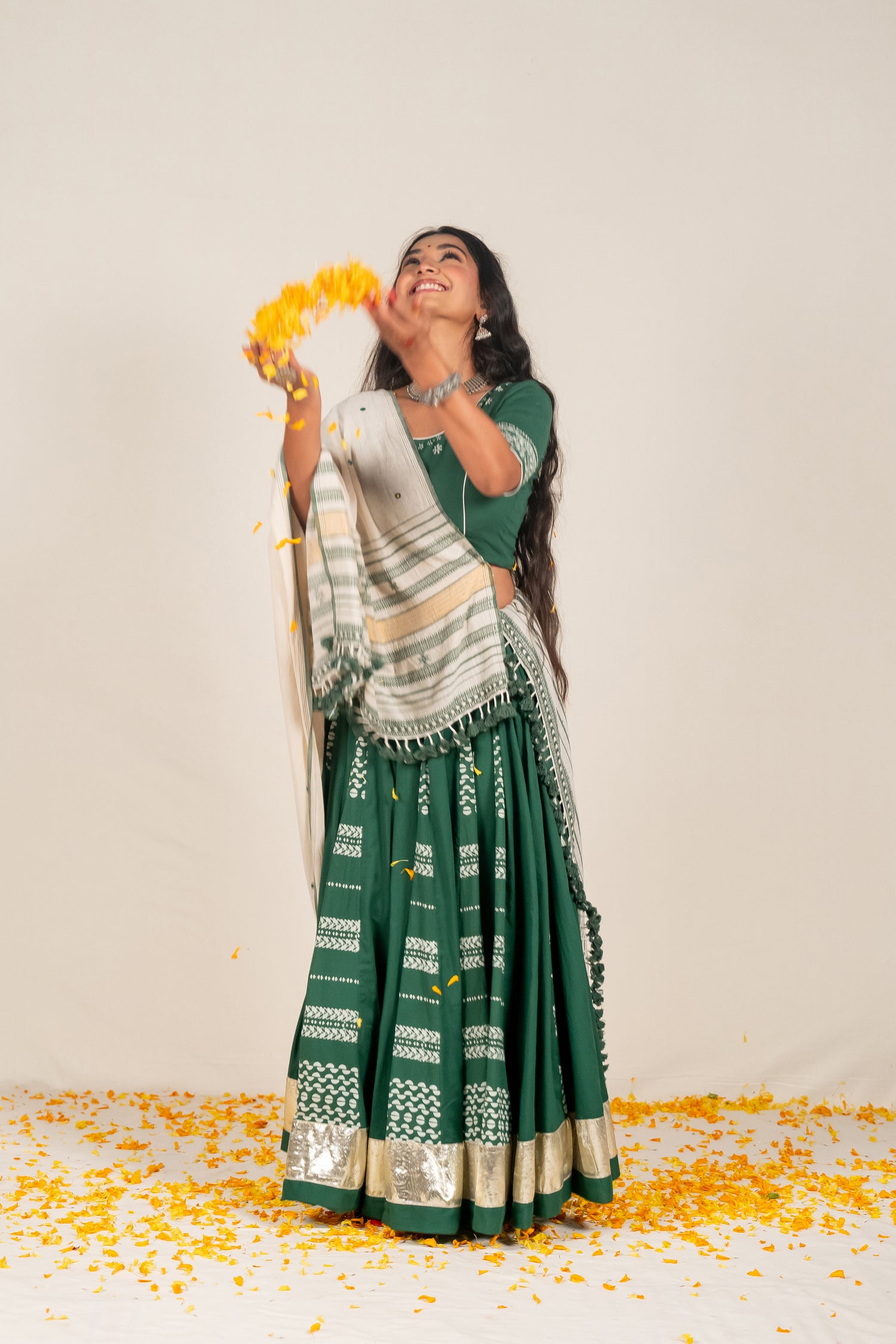 Green Cotton Mulmul Skirt with Block Print – NavRas