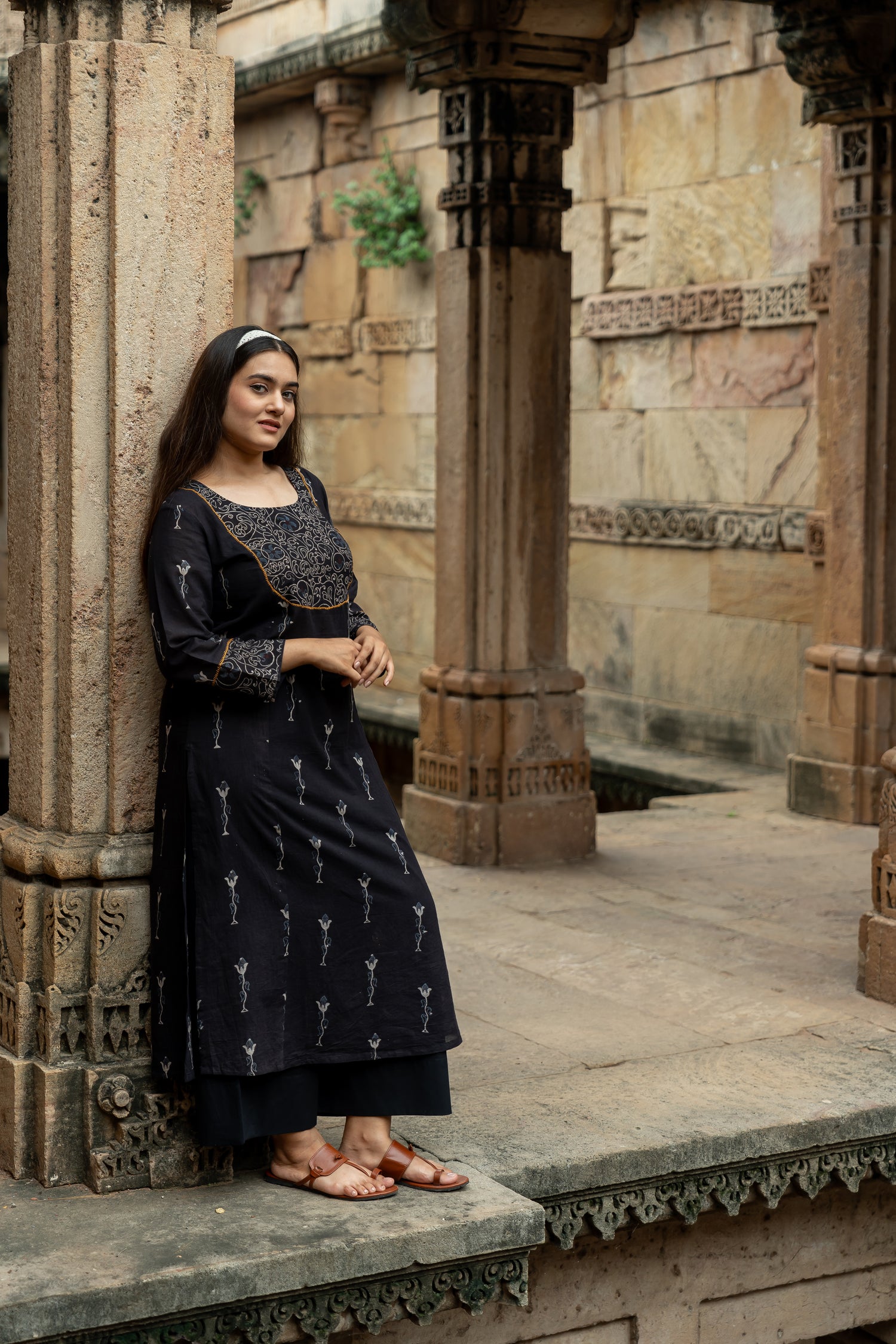 Ekatra Black Block Print Mull Cotton Kurta | Ray Ethnic