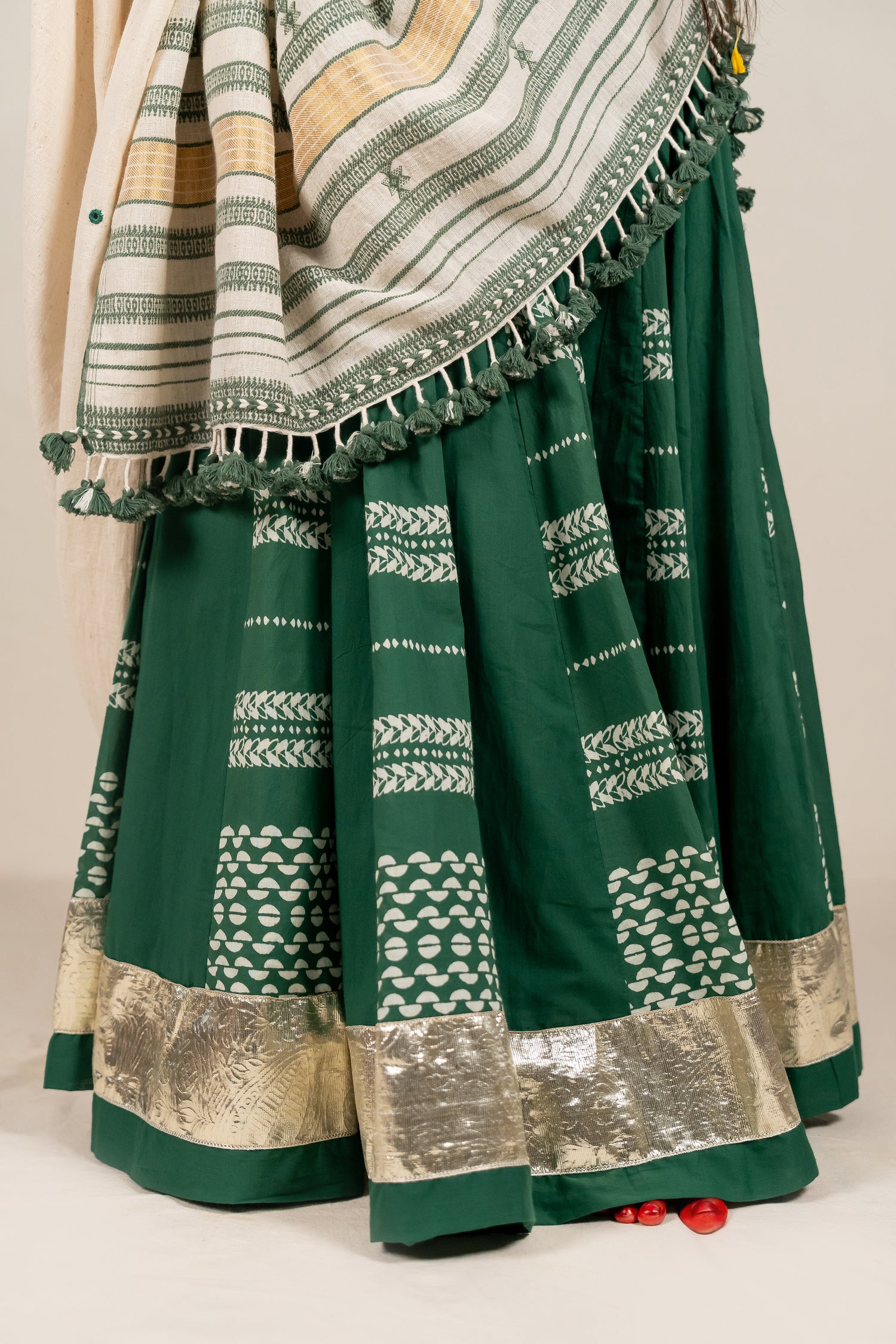 Green Cotton Mulmul Skirt with Block Print – NavRas