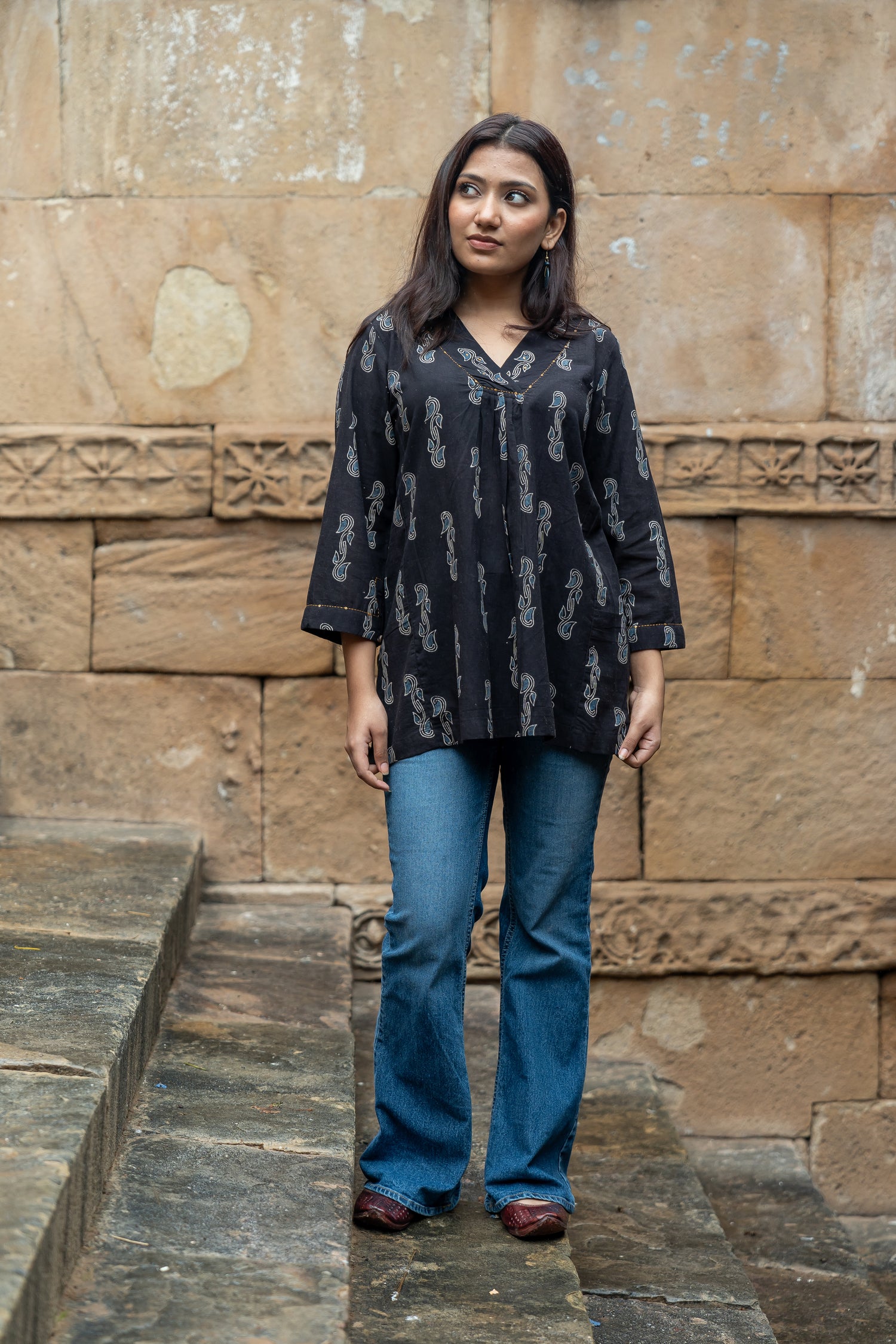 Ekatra Women's Block Print Mull Cotton Top | Ray Ethnic