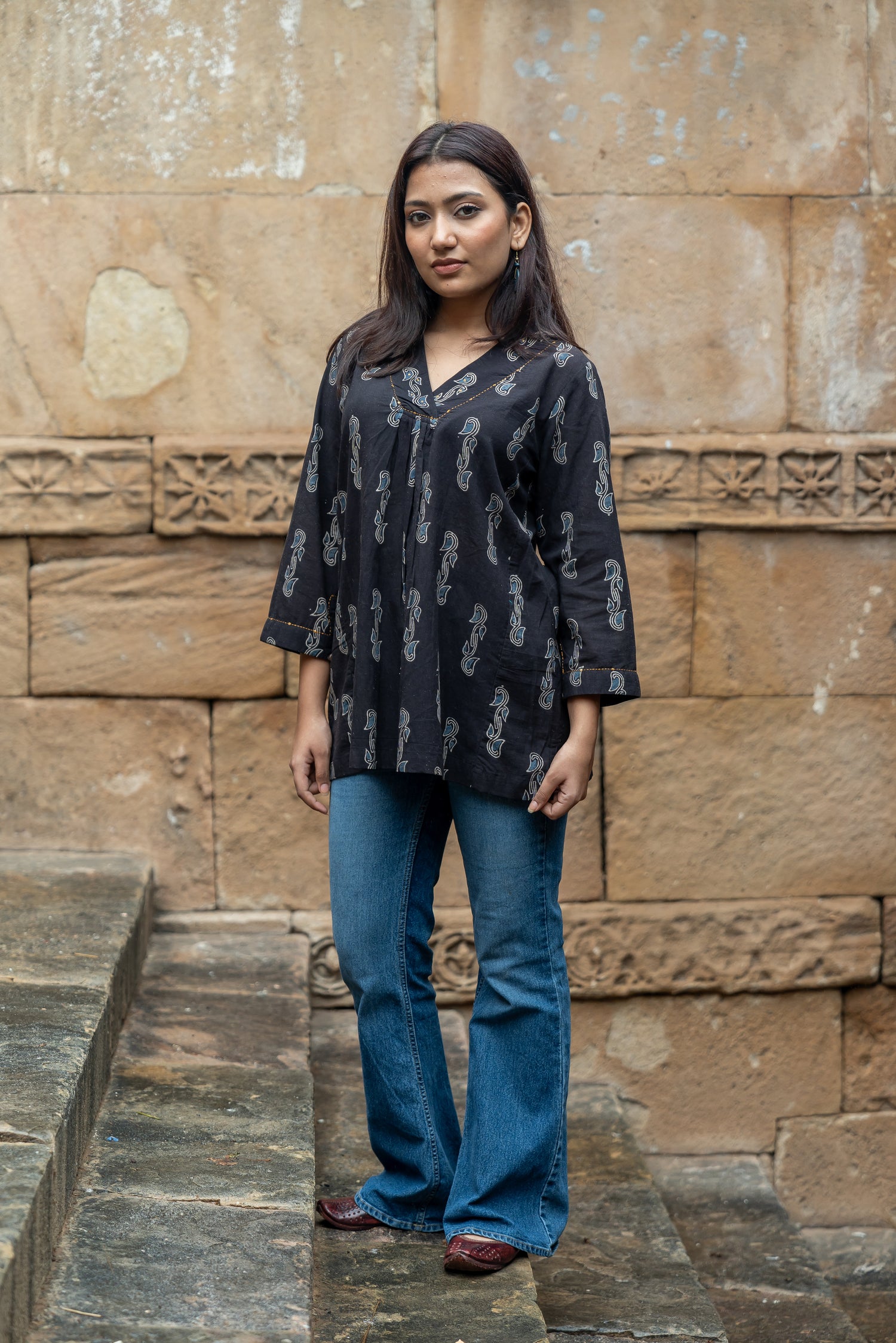 Ekatra Women's Block Print Mull Cotton Top | Ray Ethnic