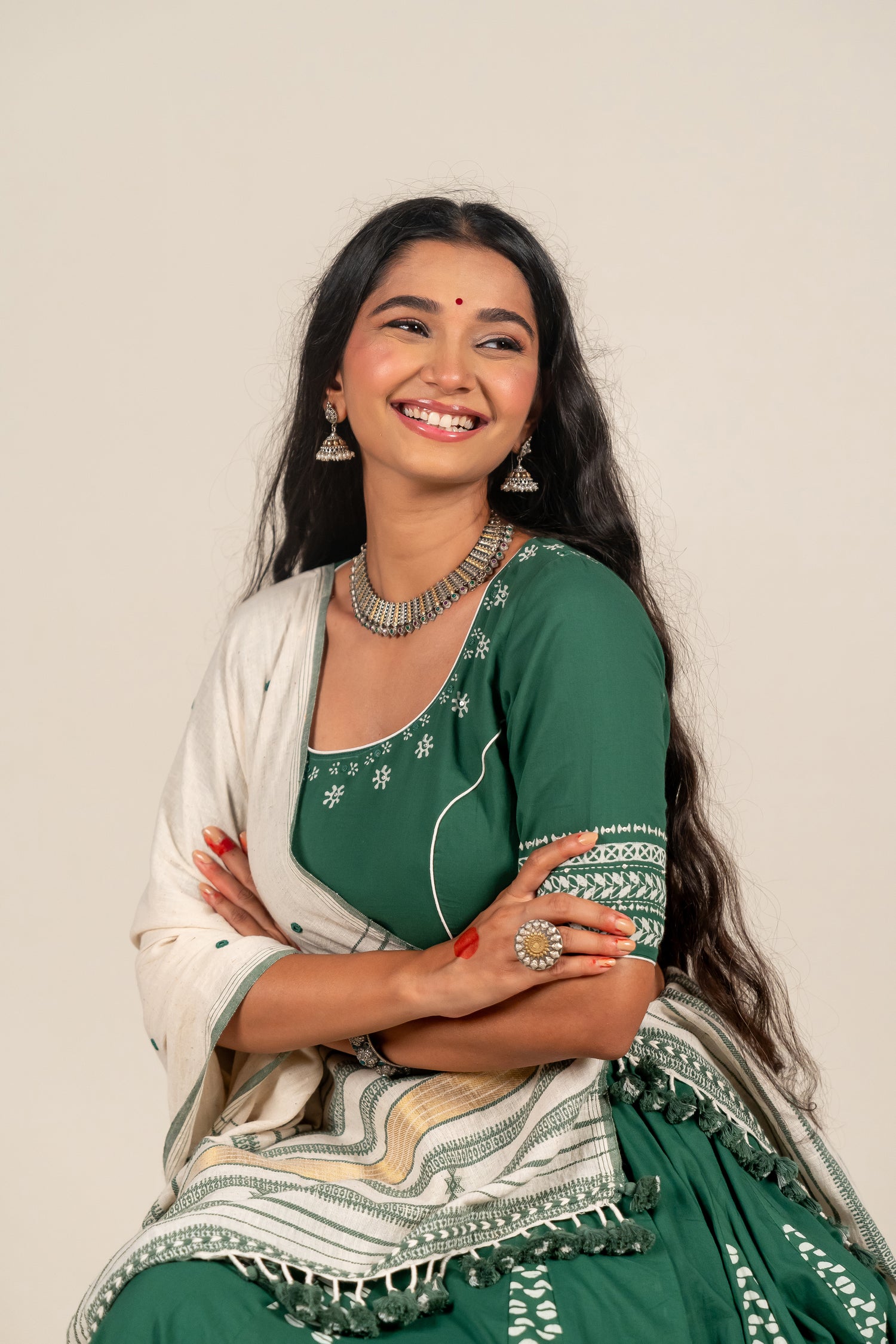 Green Cotton Mulmul Blouse with Block Print – NavRas