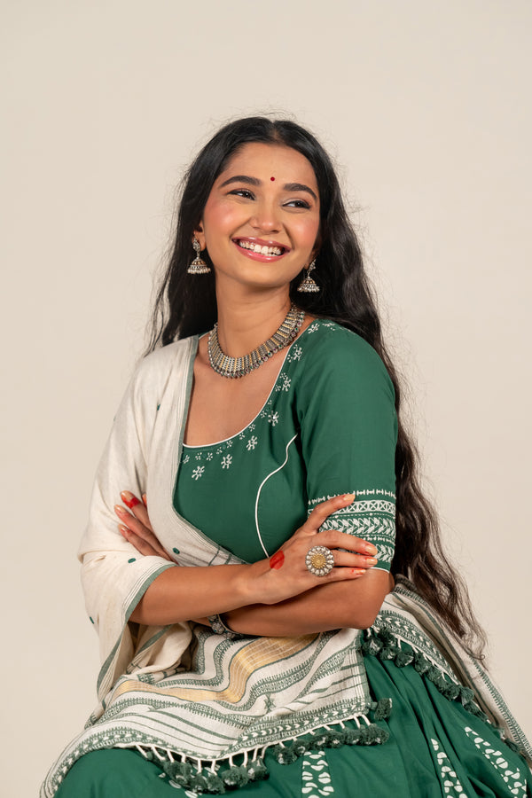 Green Cotton Mulmul Blouse with Block Print – NavRas