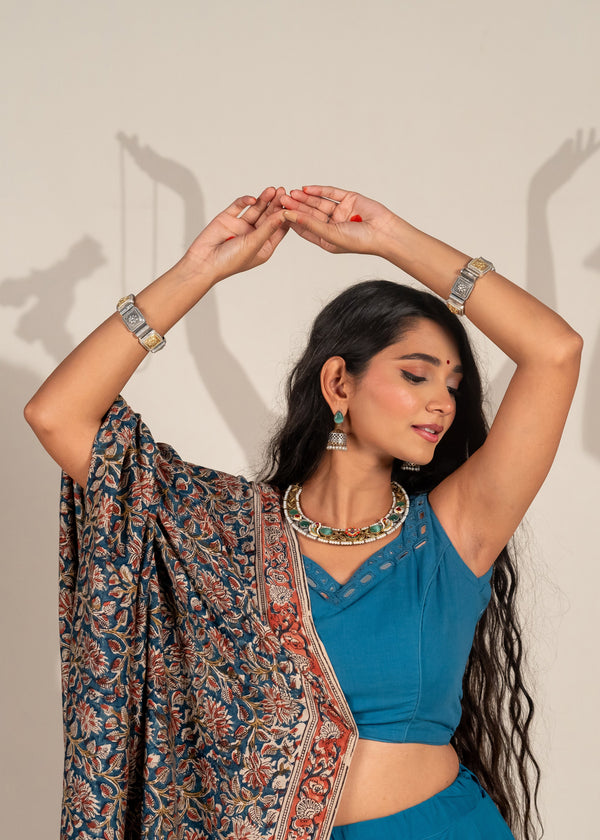 Embroidered Mangalagiri Cotton Blouse in Turquoise Blue – NavRas