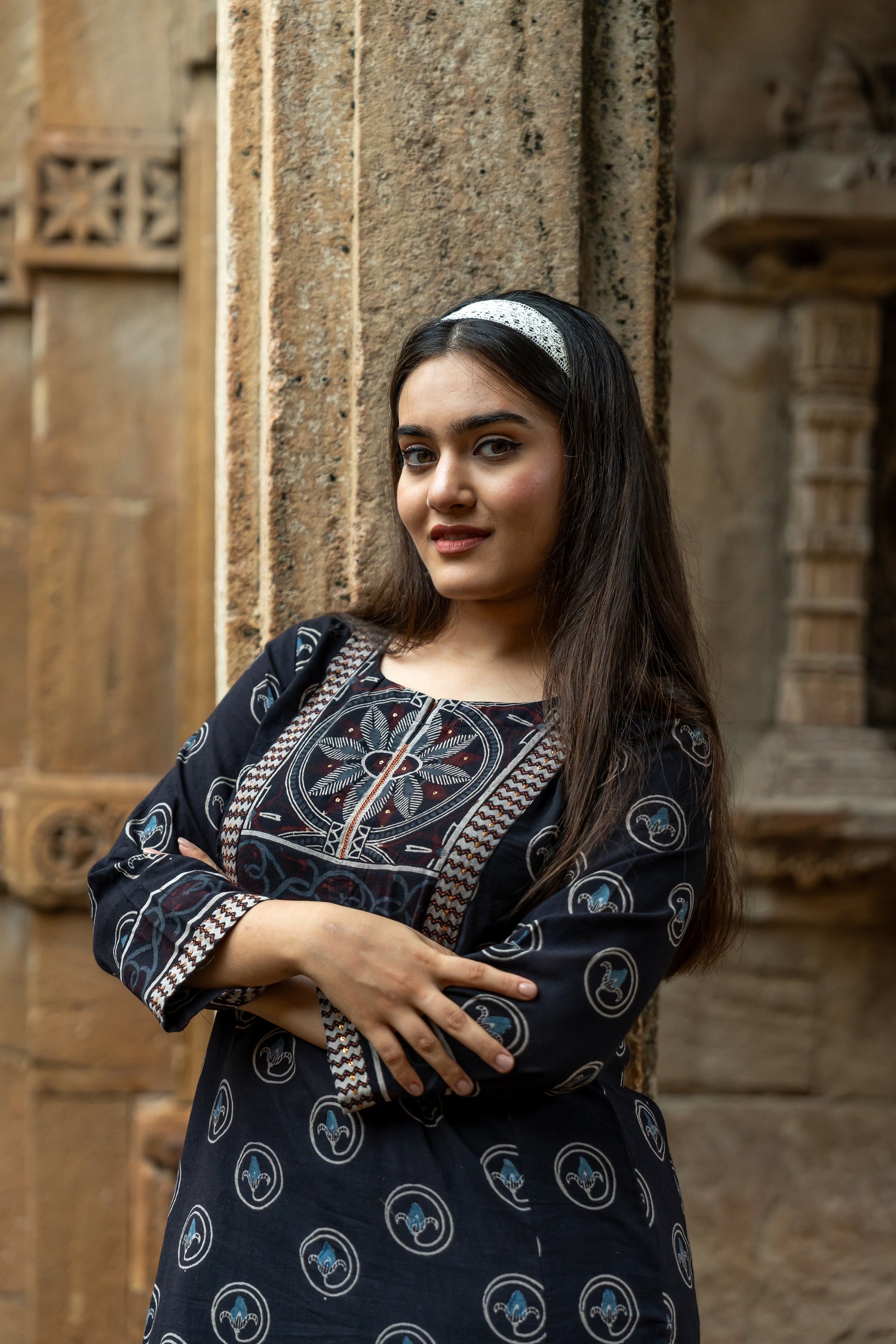 Ray Ethnic Ekatra Block Print Mull  Cotton Kurta – Black