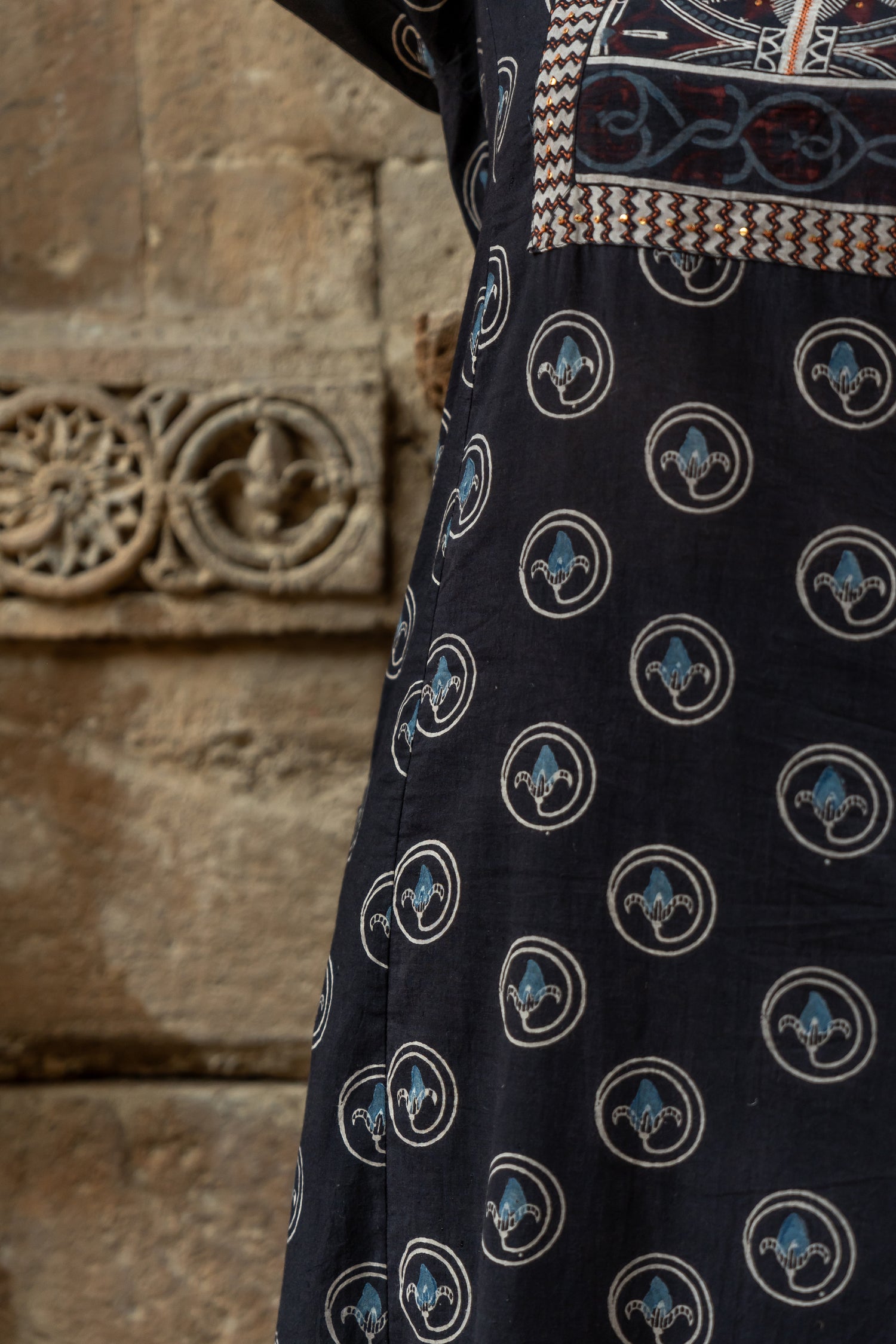 Ray Ethnic Ekatra Block Print Mull  Cotton Kurta – Black
