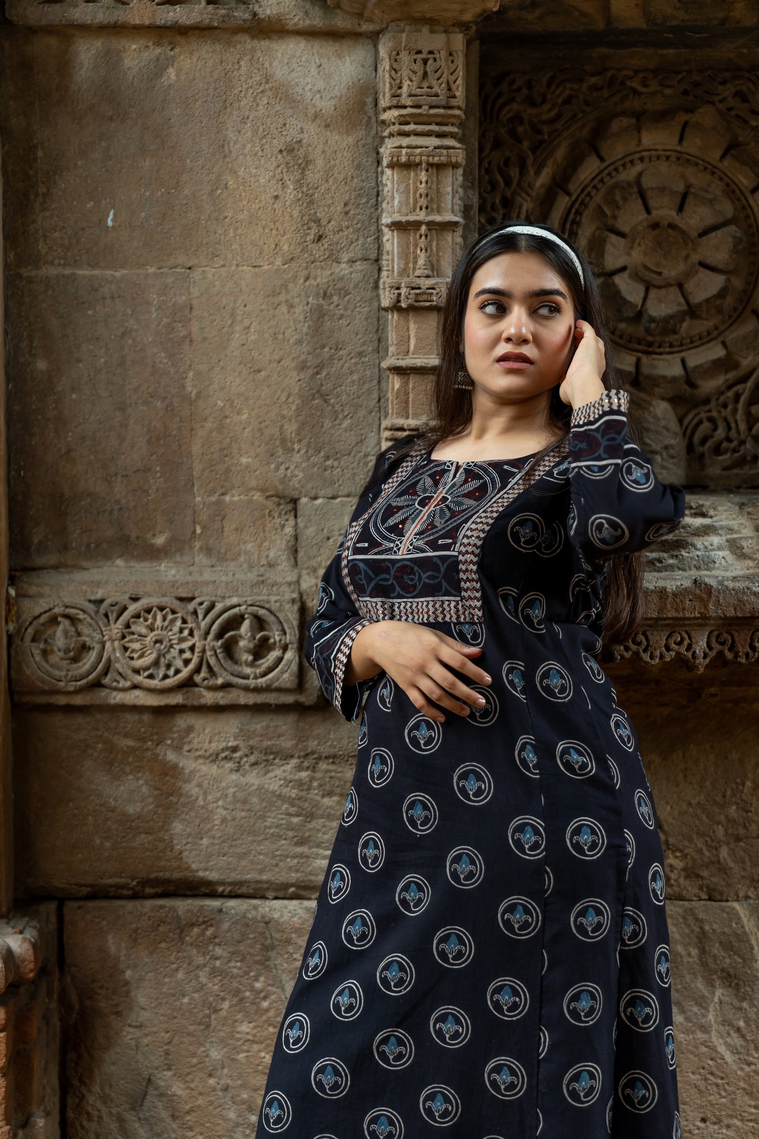 Ray Ethnic Ekatra Block Print Mull  Cotton Kurta – Black