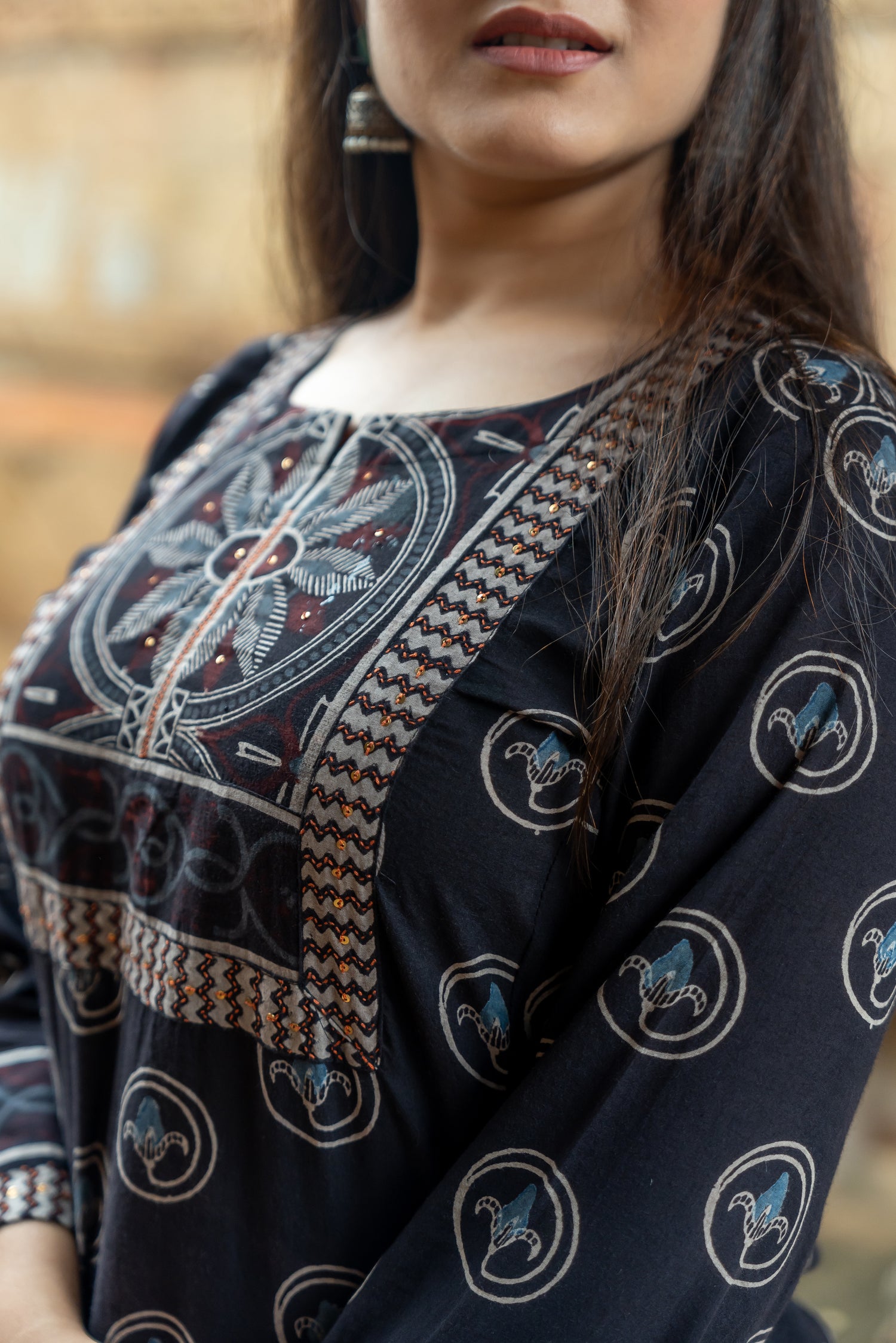 Ray Ethnic Ekatra Block Print Mull  Cotton Kurta – Black