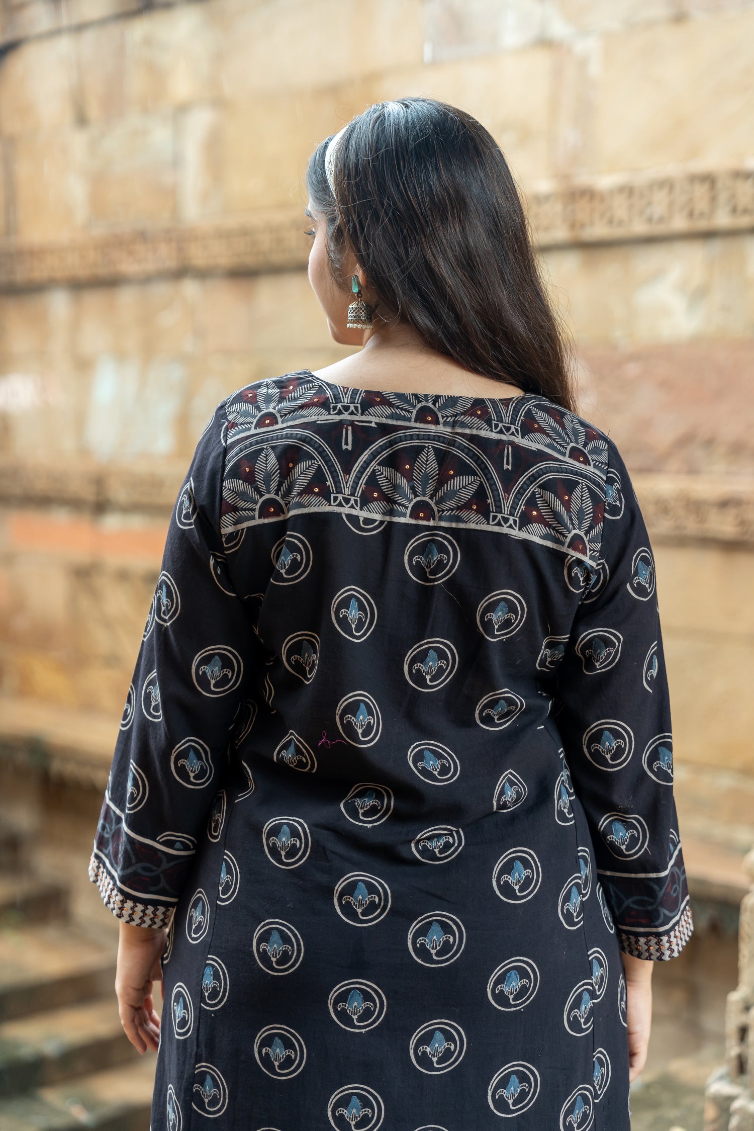 Ray Ethnic Ekatra Block Print Mull  Cotton Kurta – Black