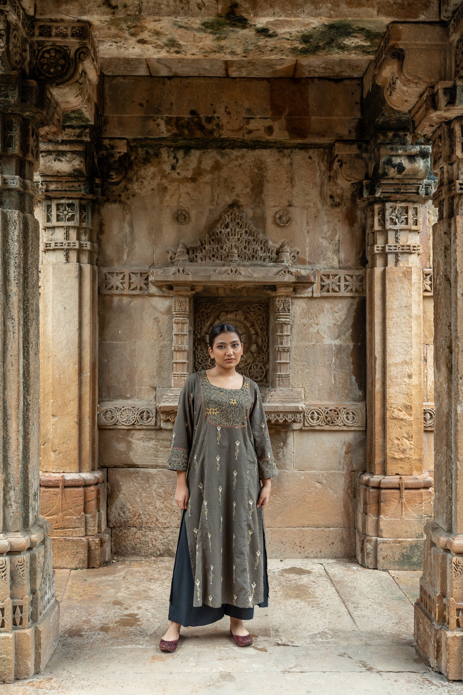 Ekatra Block Print Mull Cotton Brown Kurta | Ray Ethnic