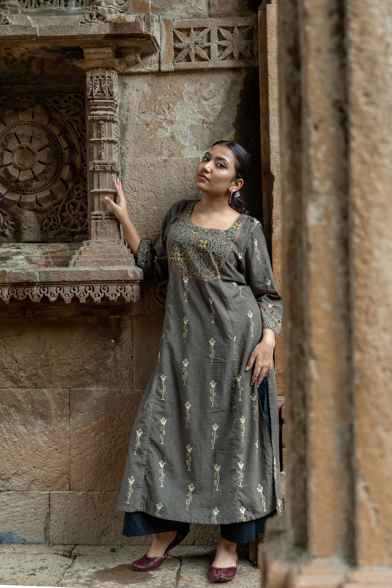 Ekatra Block Print Mull Cotton Brown Kurta | Ray Ethnic