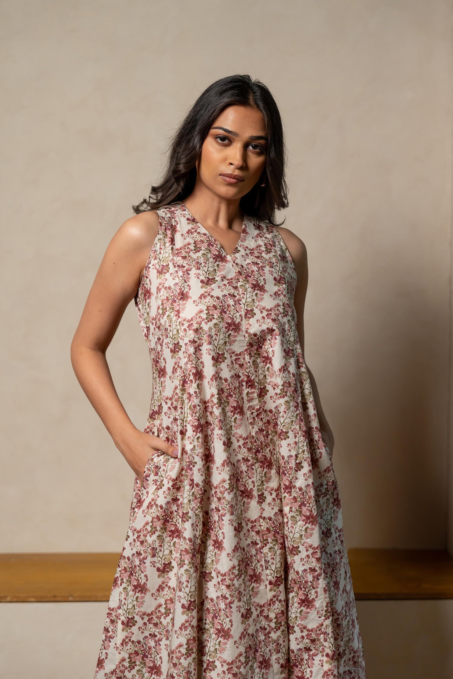 Aabha Magenta Printed Cotton Dress | Ray-ethnic