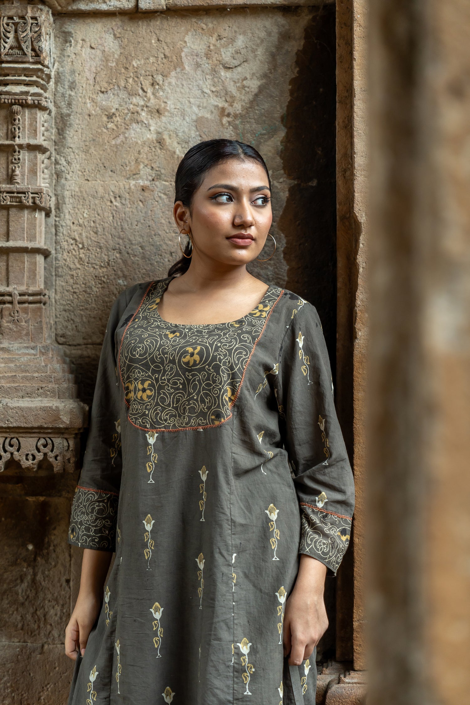 Ekatra Block Print Mull Cotton Brown Kurta | Ray Ethnic