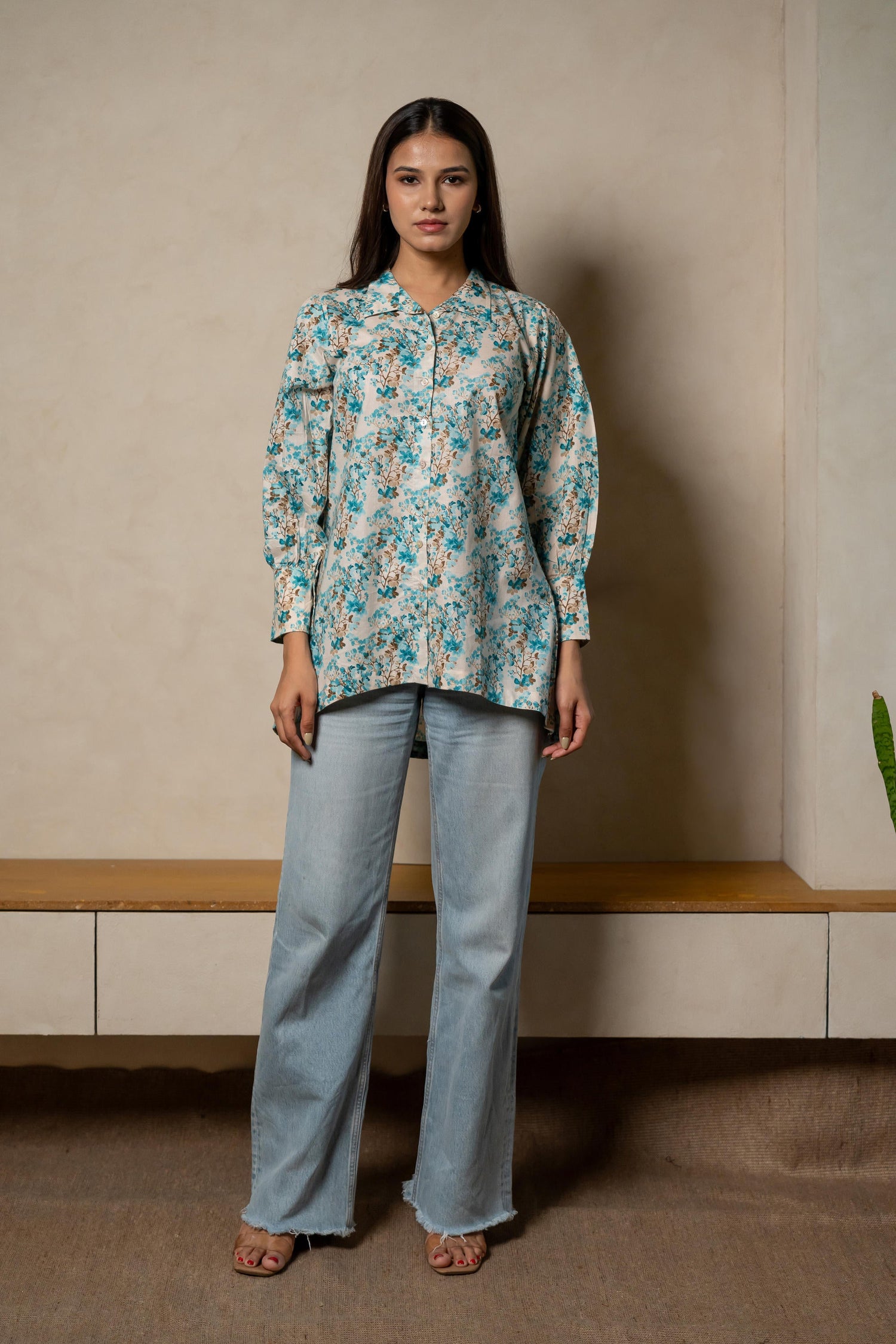 Aabha Sky Blue Printed Cotton Top | Ray-ethnic