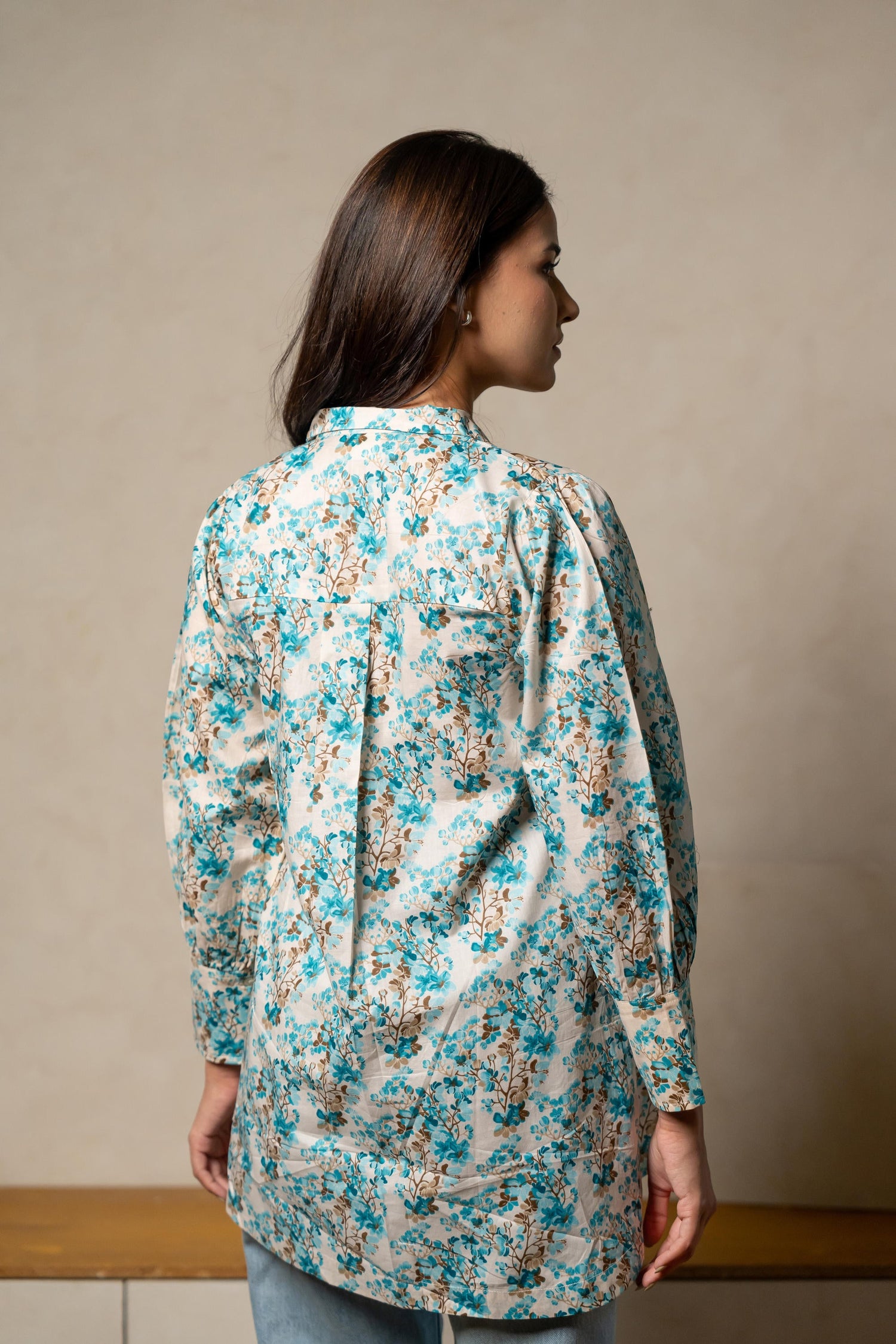 Aabha Sky Blue Printed Cotton Top | Ray-ethnic