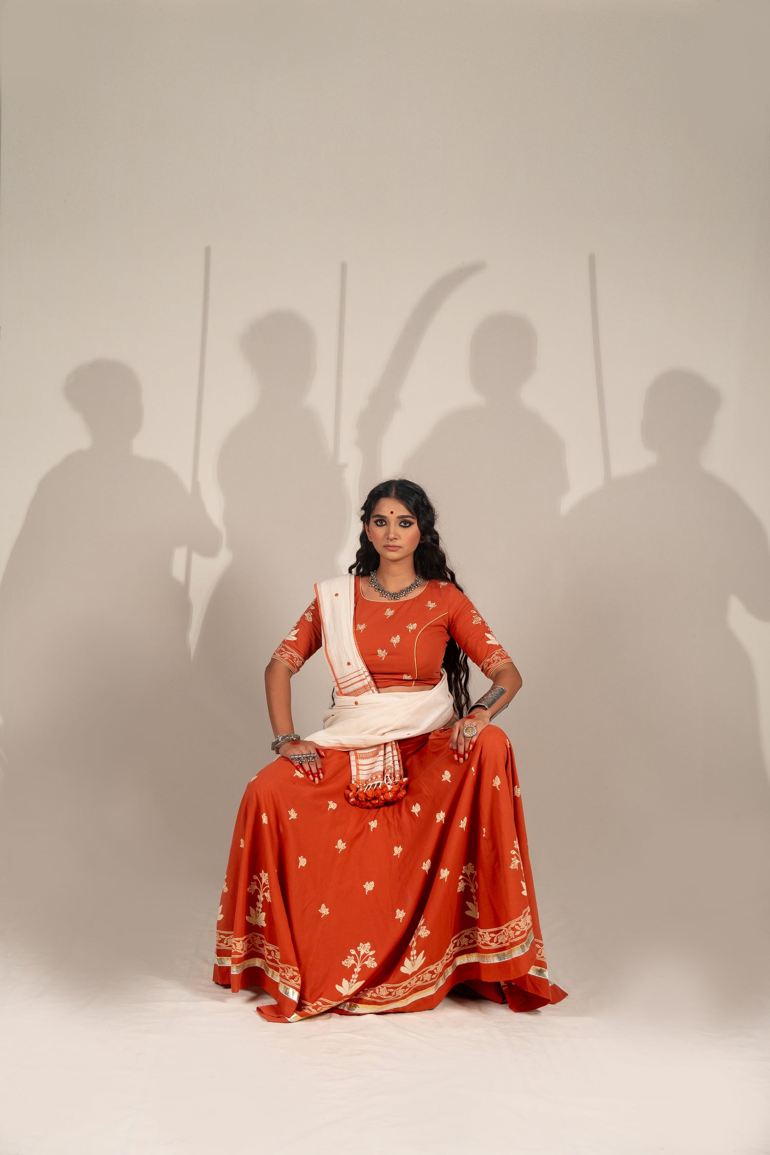 Handcrafted Cotton Mulmul Skirt in Rust with Block Print – NavRas