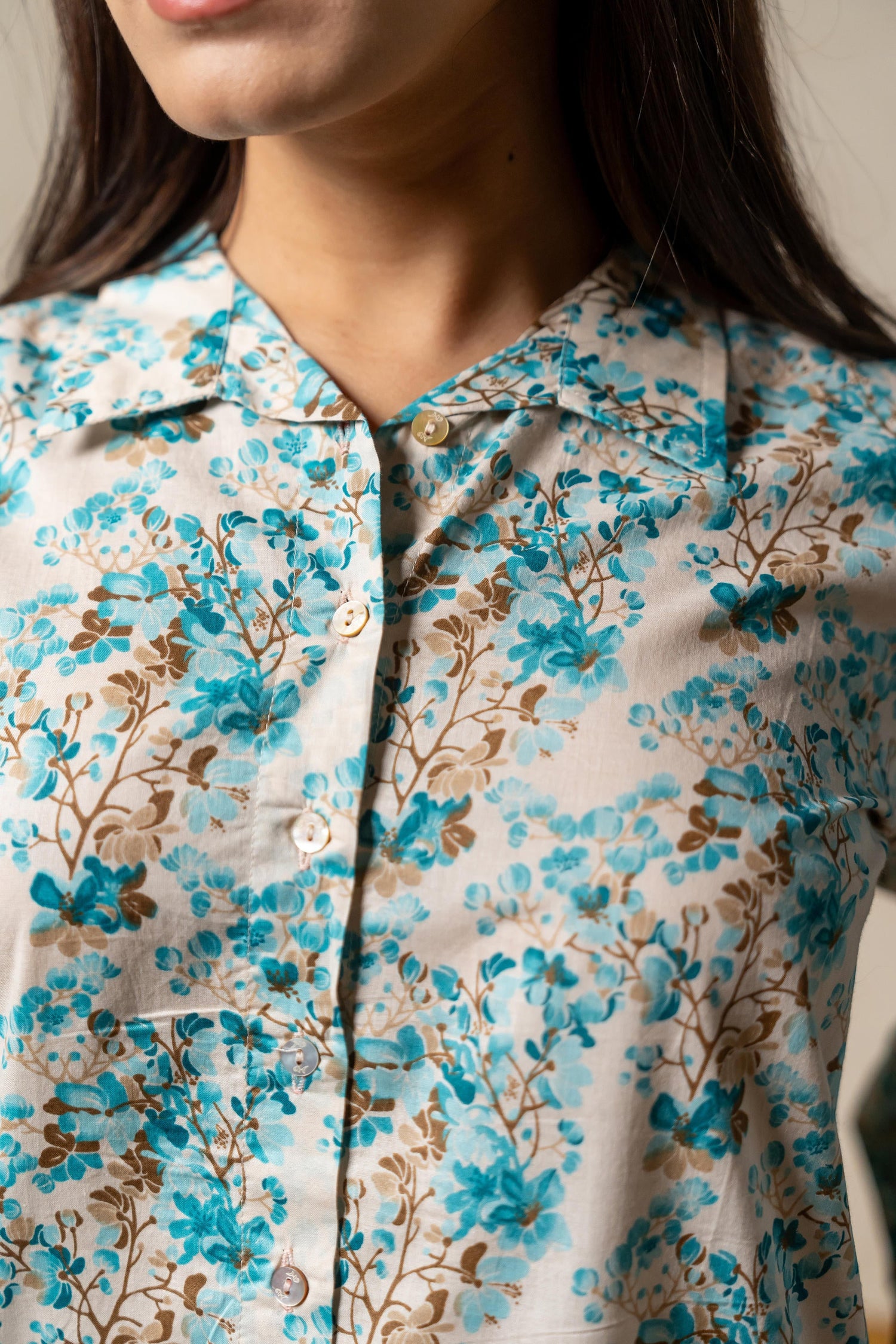 Aabha Sky Blue Printed Cotton Top | Ray-ethnic