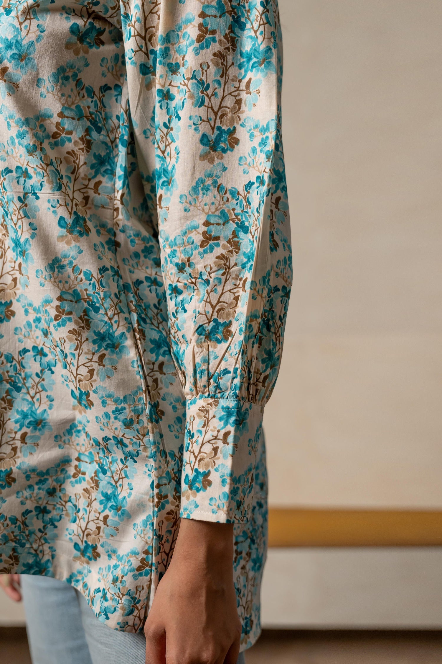 Aabha Sky Blue Printed Cotton Top | Ray-ethnic