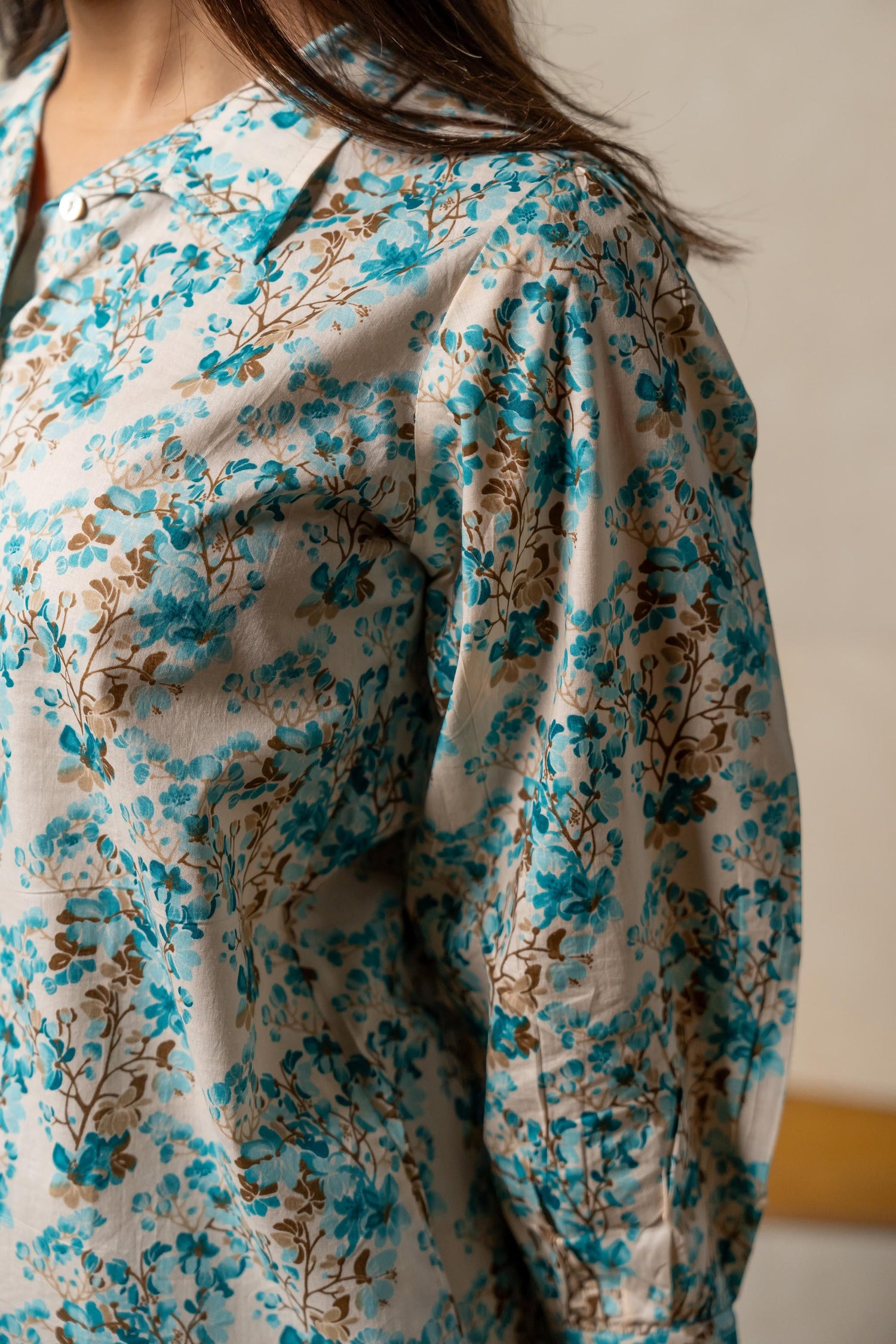 Aabha Sky Blue Printed Cotton Top | Ray-ethnic