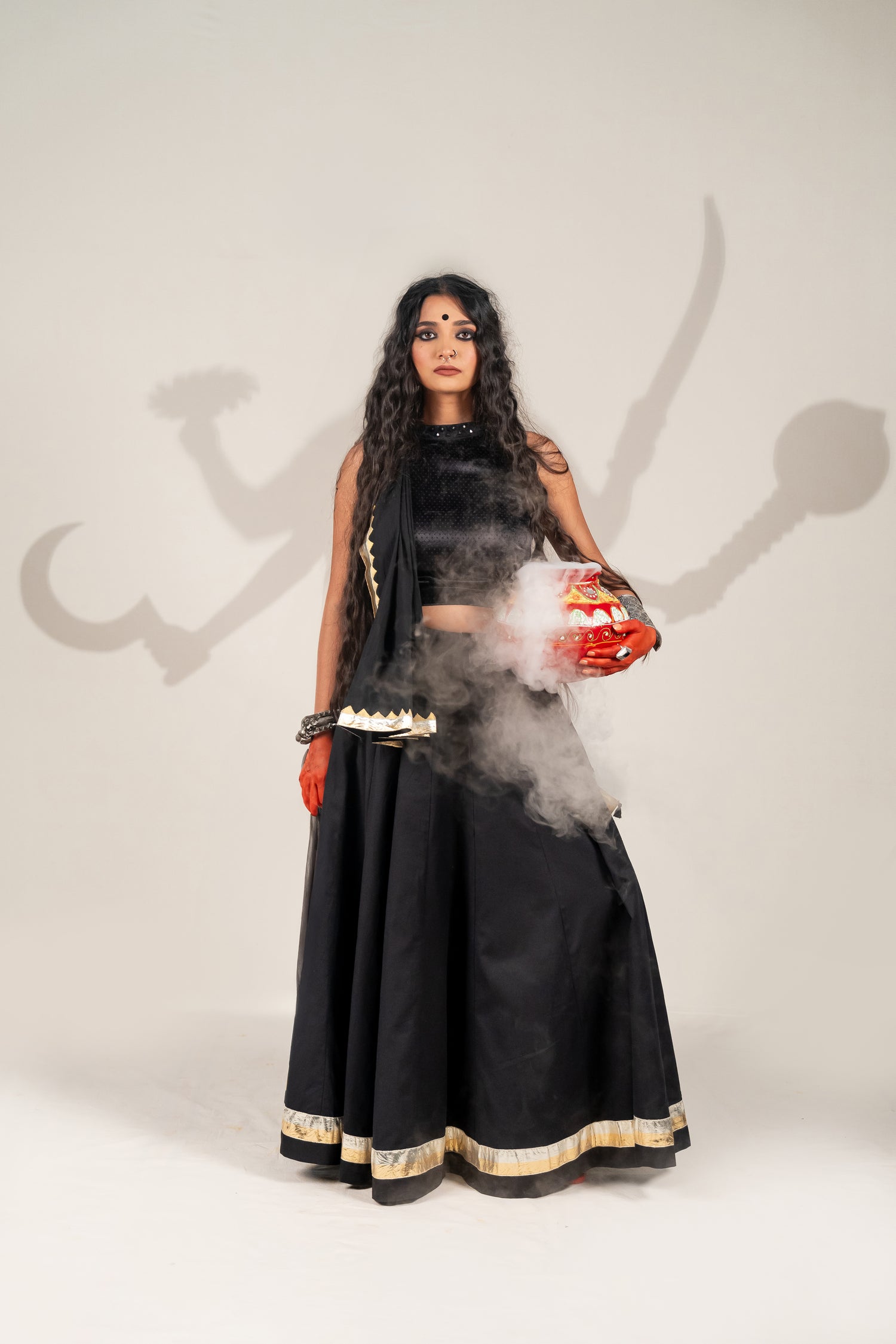 Black Thick Cotton Skirt with Golden-Silver Lumpi Border – NavRas
