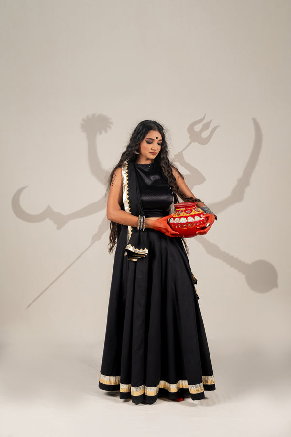 Black Thick Cotton Skirt with Golden-Silver Lumpi Border – NavRas