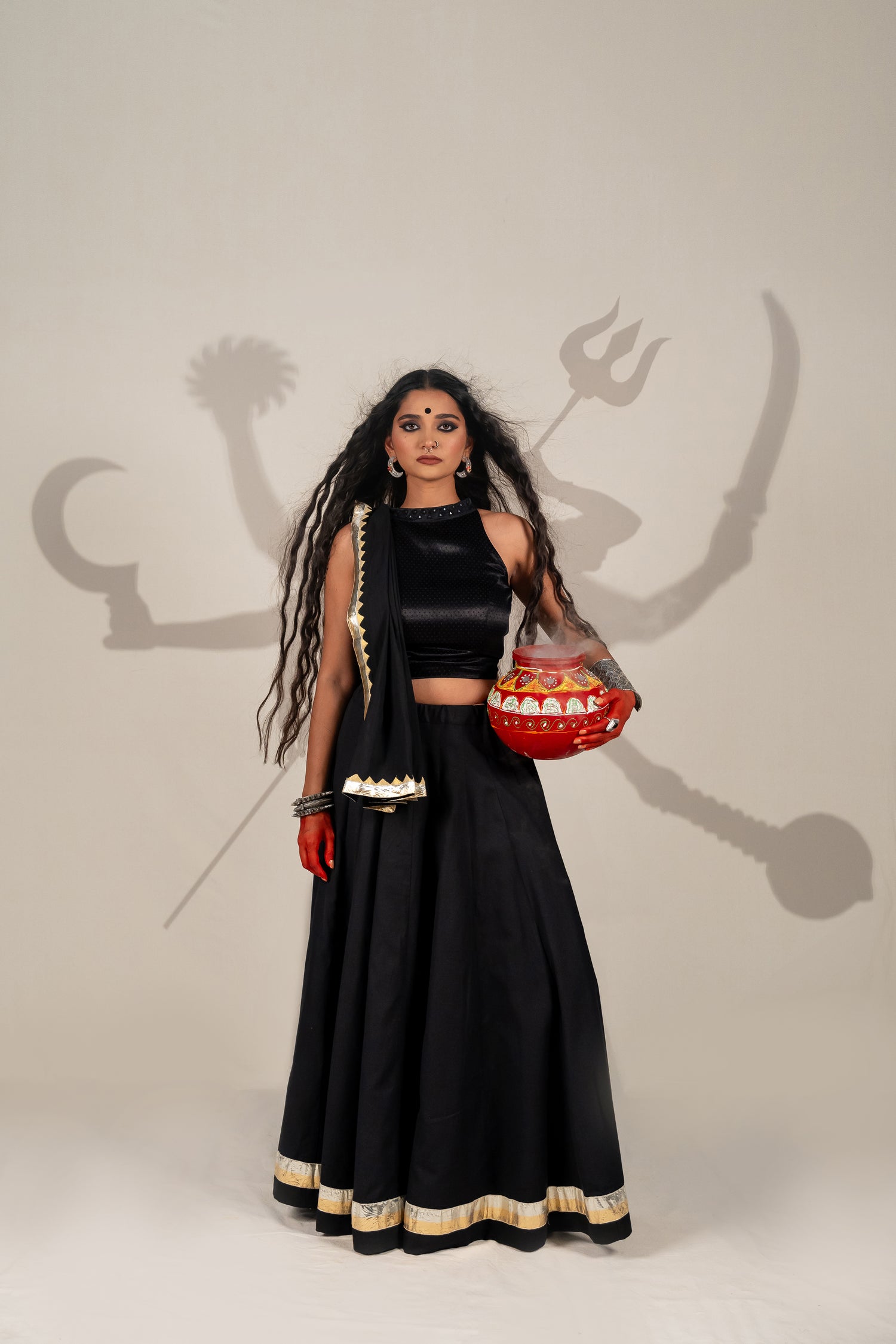 Black Thick Cotton Skirt with Golden-Silver Lumpi Border – NavRas